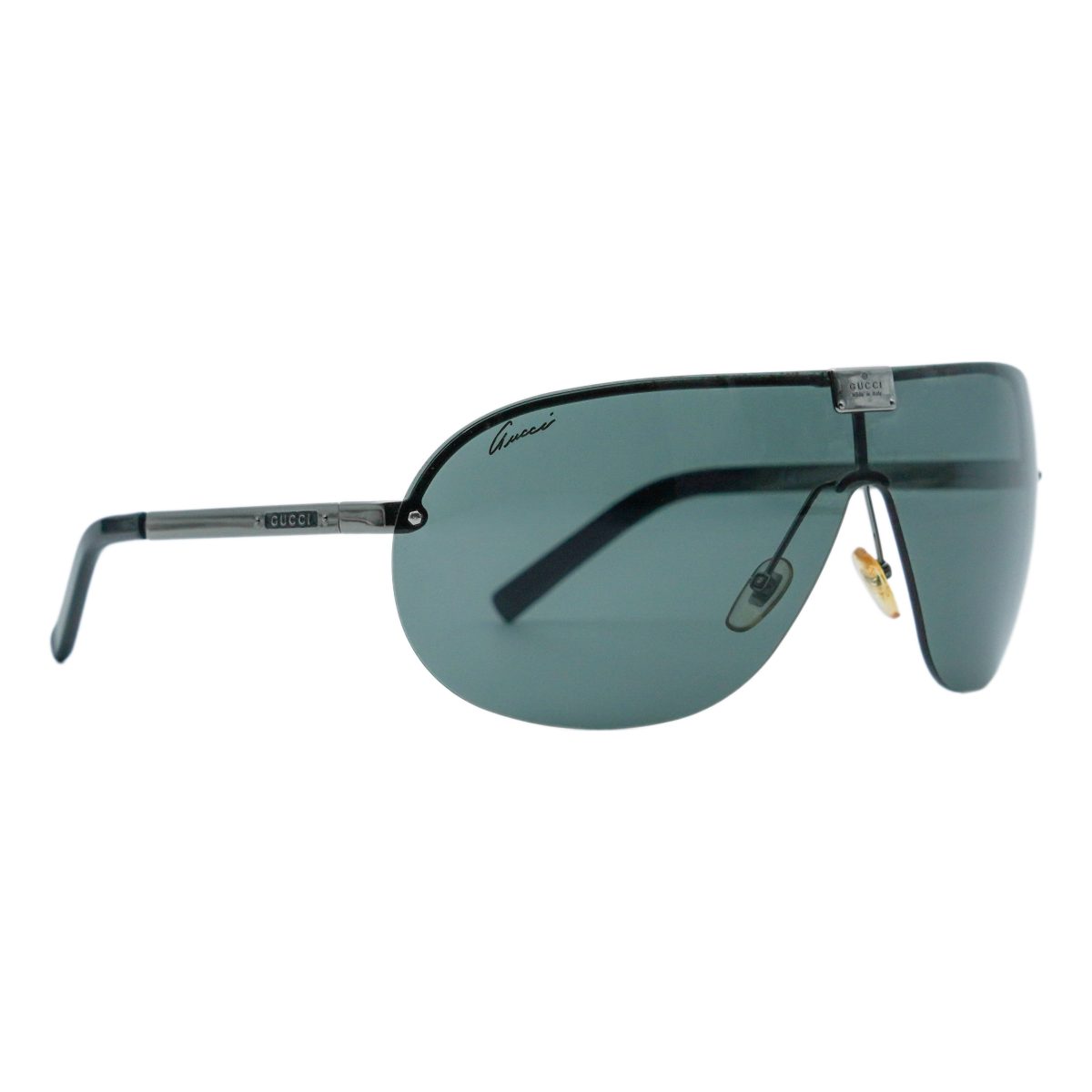 Vintage Gucci Gunmetal Half Rimless Shield Logo Sunglasses