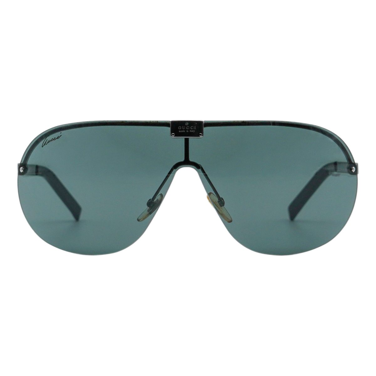 Vintage Gucci Gunmetal Half Rimless Shield Logo Sunglasses — photo 2