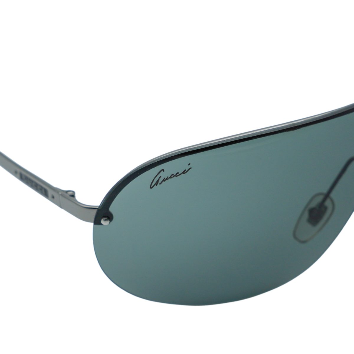 Vintage Gucci Gunmetal Half Rimless Shield Logo Sunglasses — photo 7