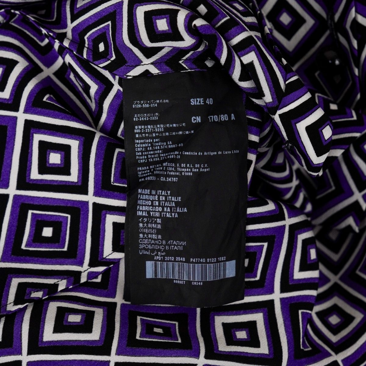 Prada Milano SS12 Purple Silk Geometric Pattern Womens Shirt — photo 12