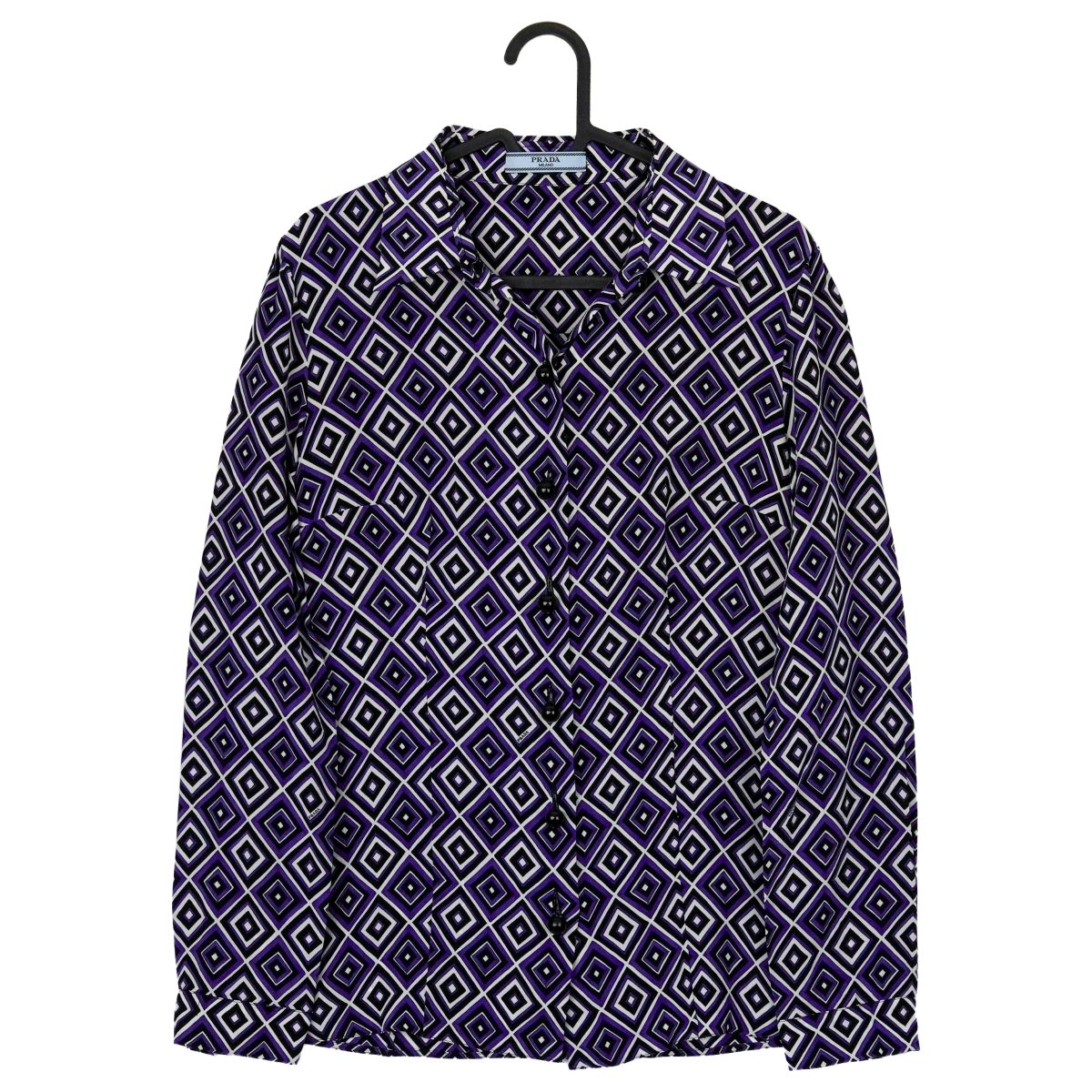 Prada Milano SS12 Purple Silk Geometric Pattern Womens Shirt
