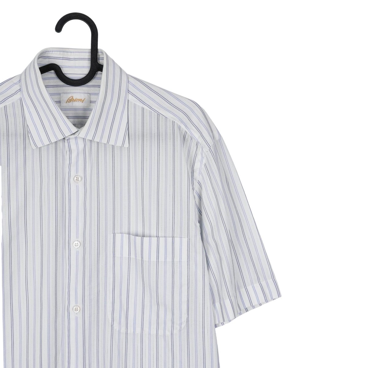 Brioni White Blue Striped Short Sleeve Button Up Dress Shirt — photo 3