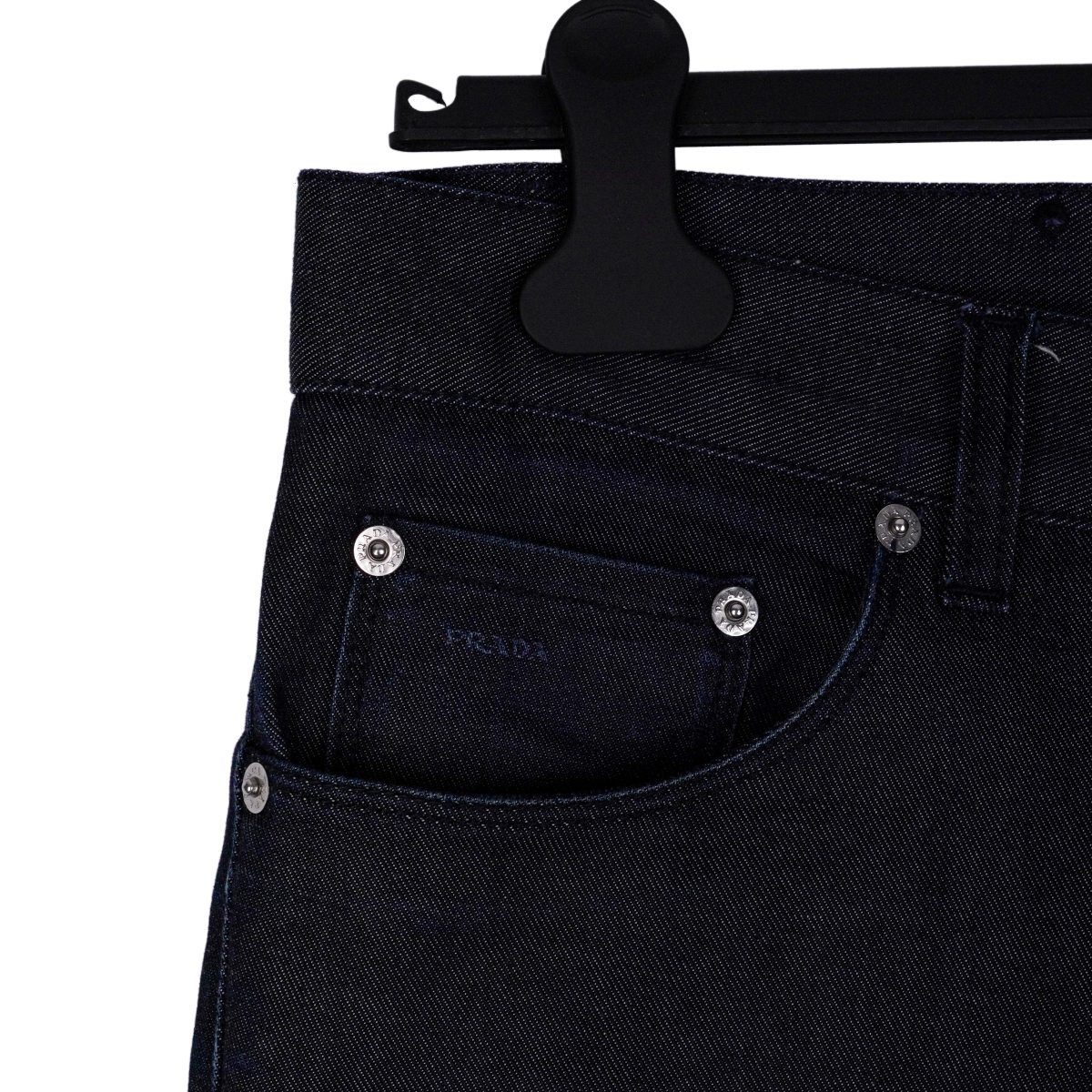 Prada Raw Pure Indigo Denim Tapered Fit Logo Jeans Pants — photo 5