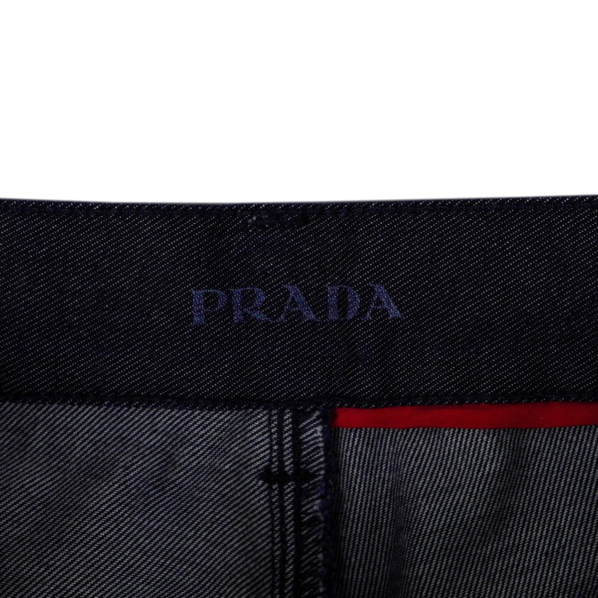 Prada Raw Pure Indigo Denim Tapered Fit Logo Jeans Pants — photo 8