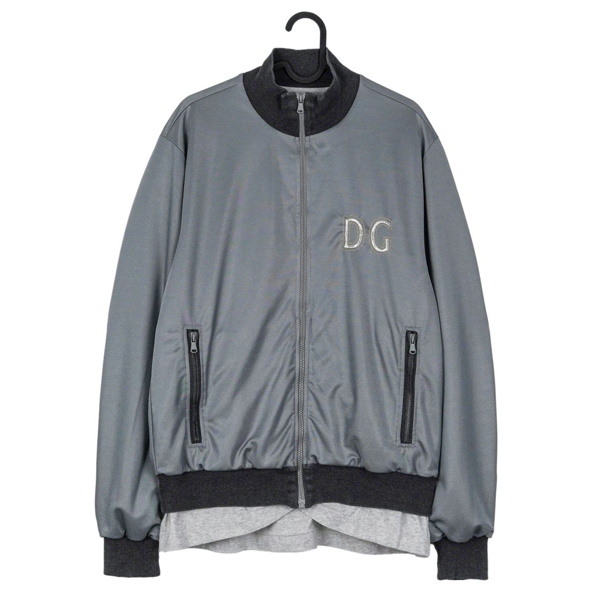 Dolce Gabbana Gray Layered Embroidered Logo Bomber Jacket