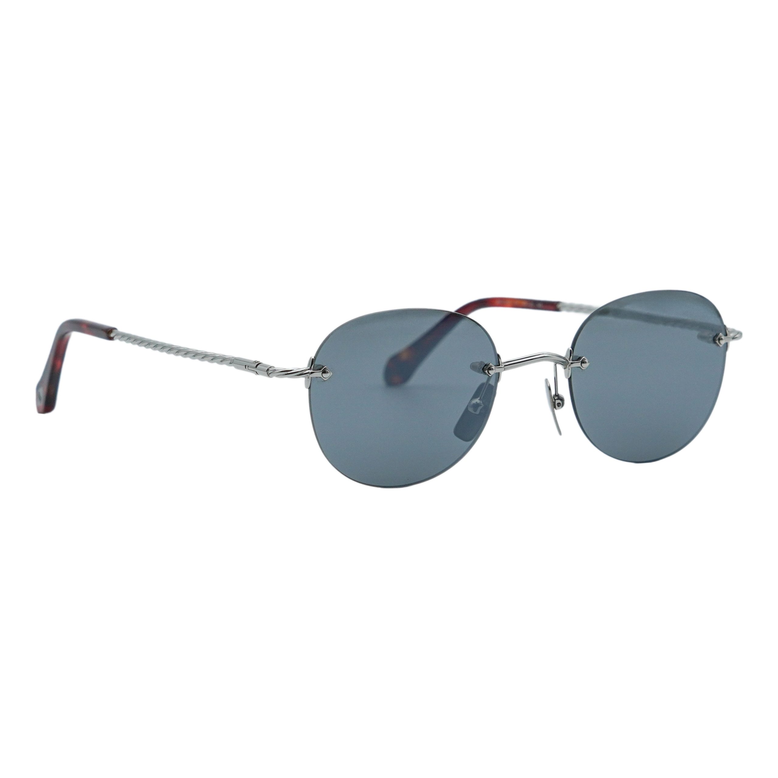 Vintage Brioni BR0026 Silver Twisted Rimless Logo Sunglasses