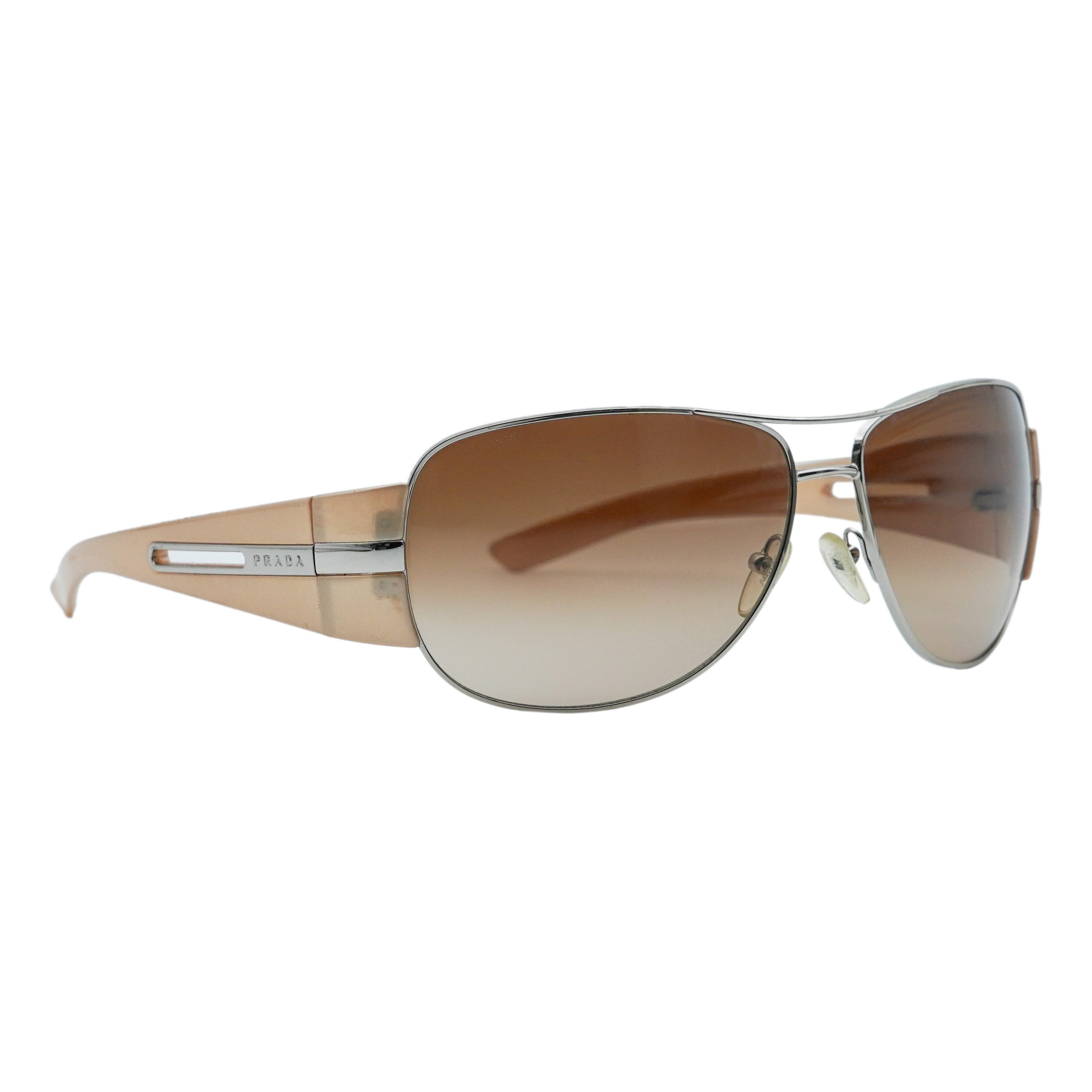 Prada SPR 69H Silver Gradient Aviator Logo Y2K Sunglasses