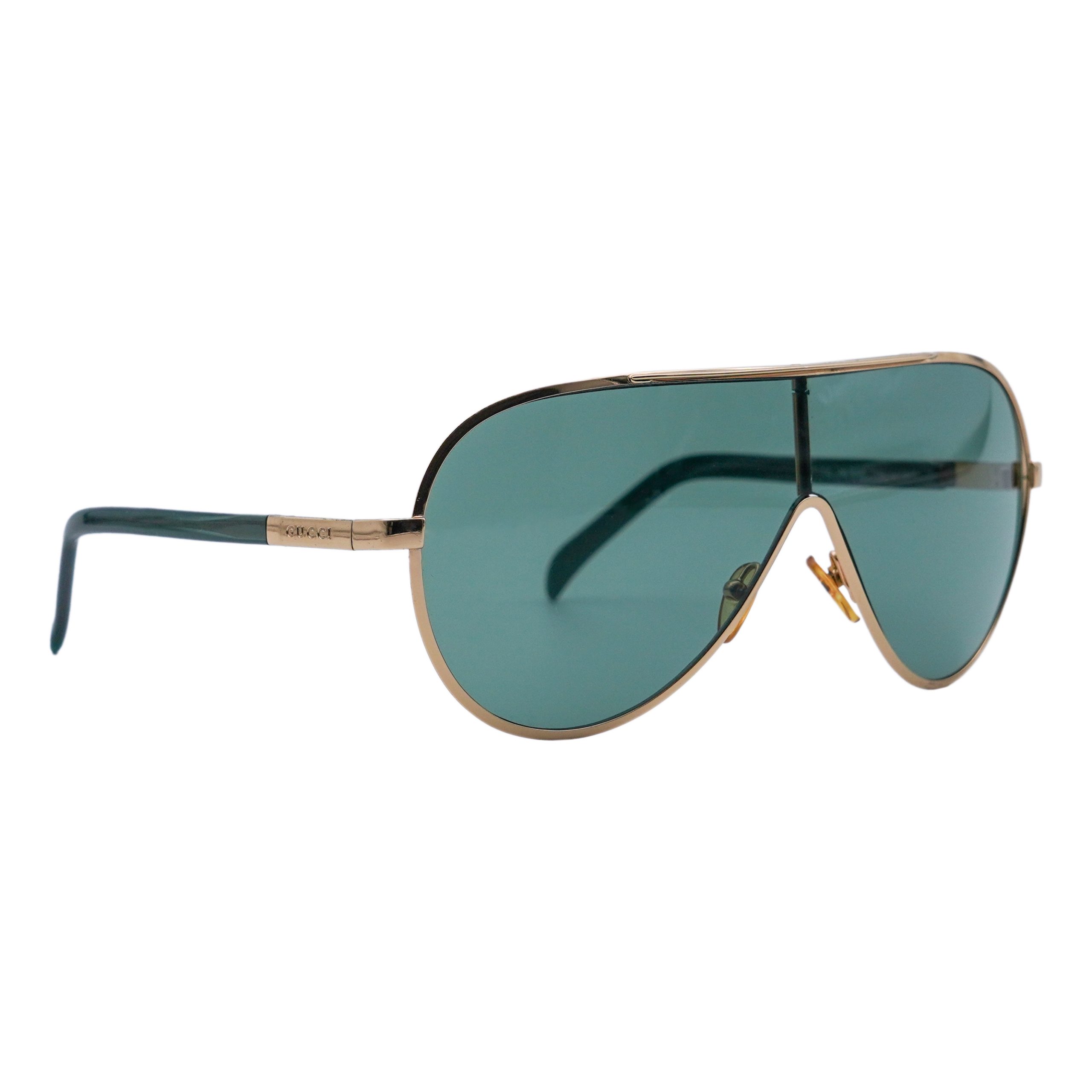 Vintage Gucci GG 1650/S Gold Metal Shield Logo Sunglasses