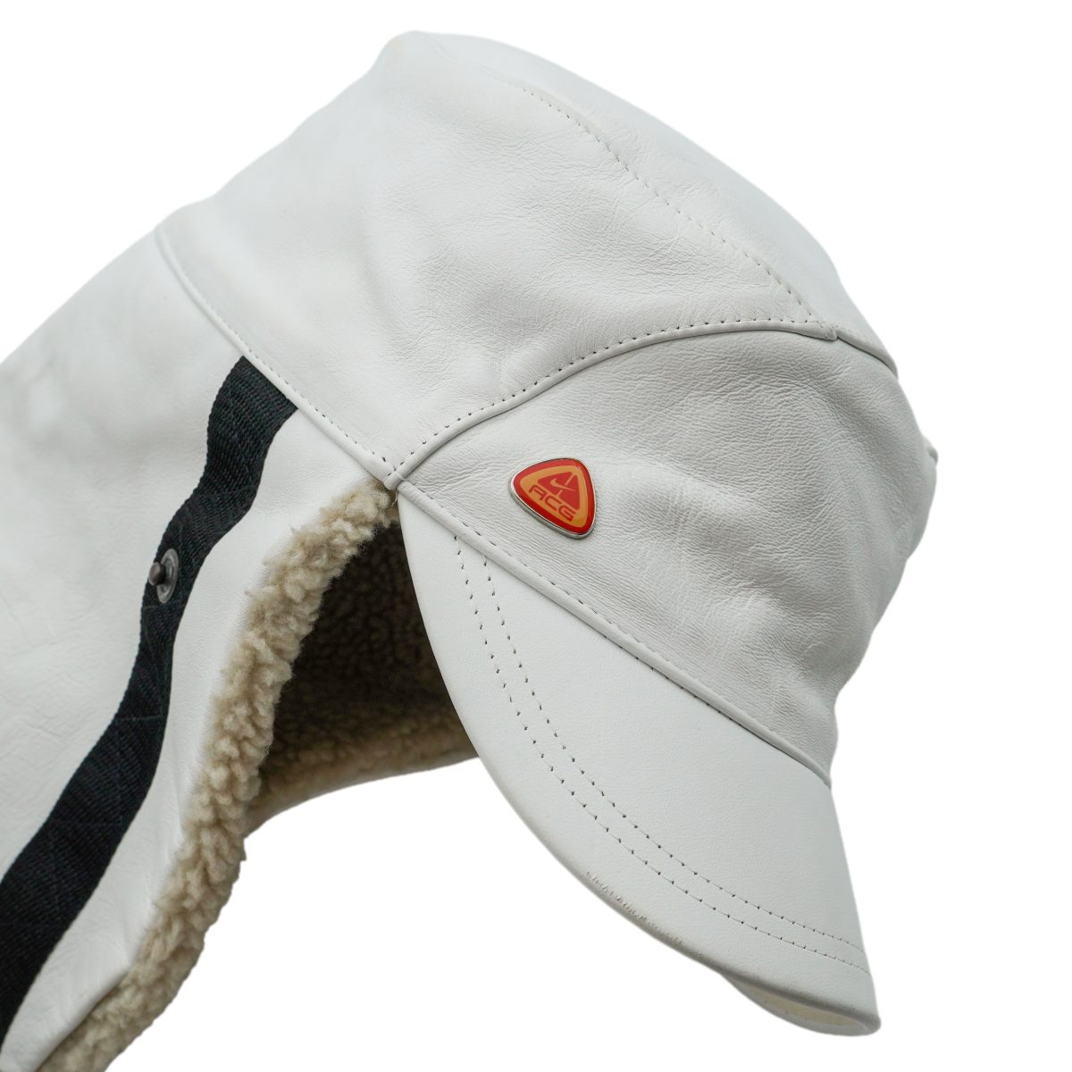 Nike ACG White Leather Shearling Lined Logo Ear Flap Hat — photo 5