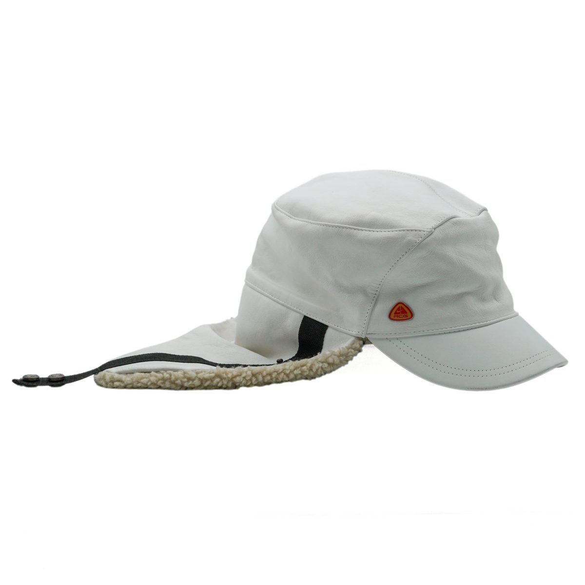 Nike ACG White Leather Shearling Lined Logo Ear Flap Hat — photo 3