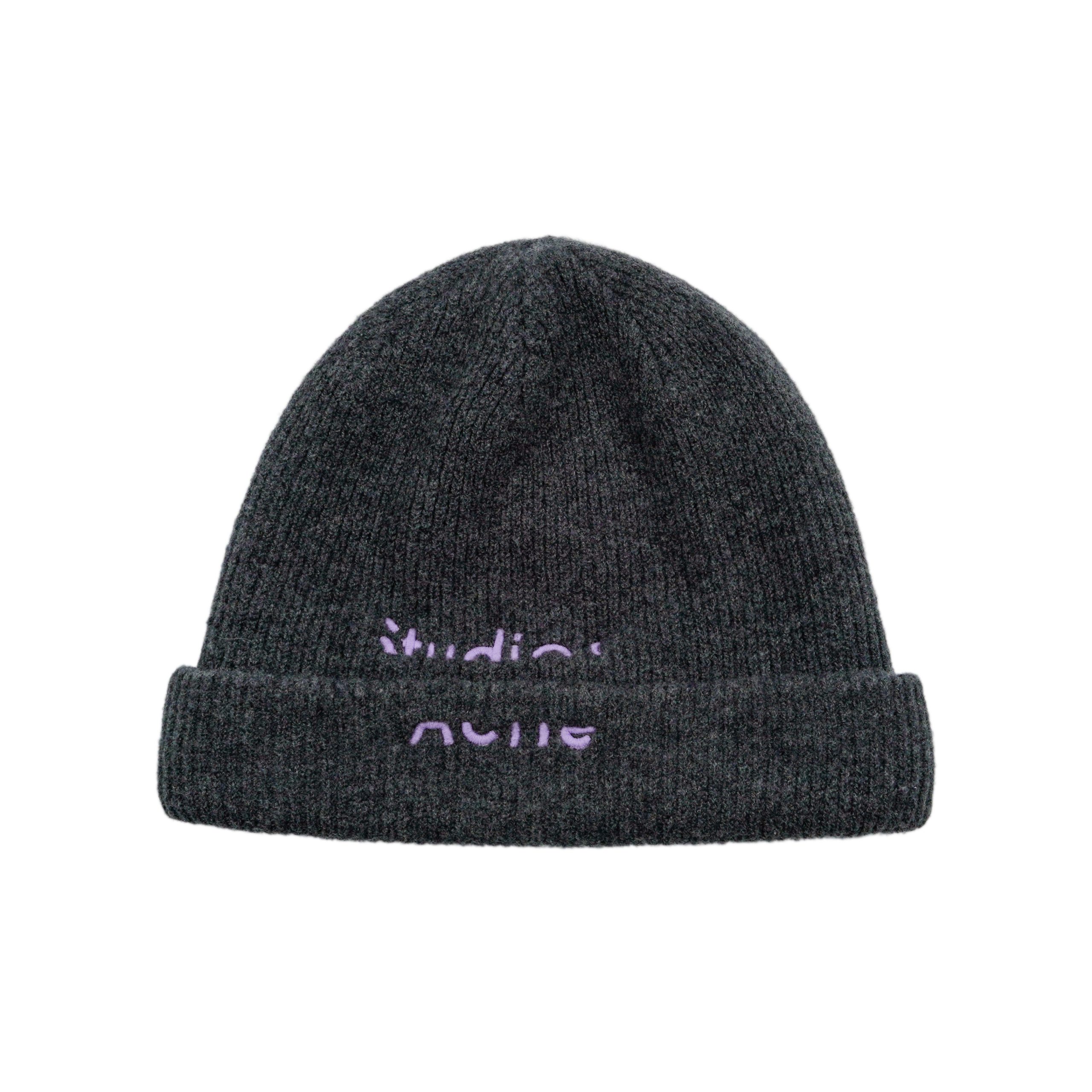 Acne Studios Dark Gray Wool Knit Embroidered Logo Beanie Hat