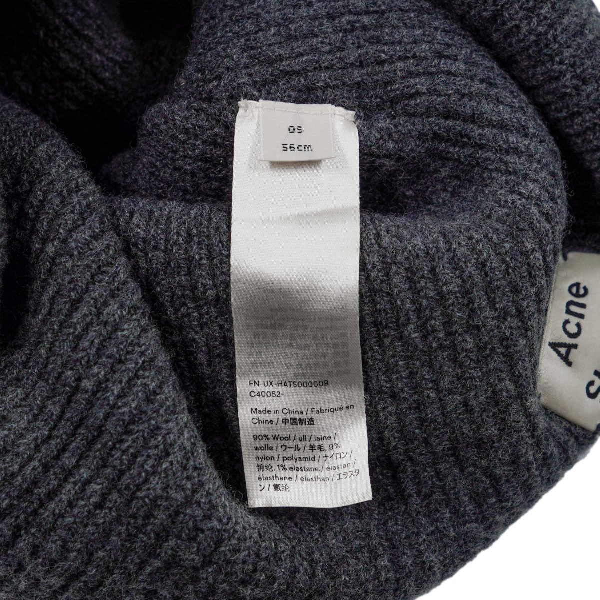 Acne Studios Dark Gray Wool Knit Embroidered Logo Beanie Hat — photo 5