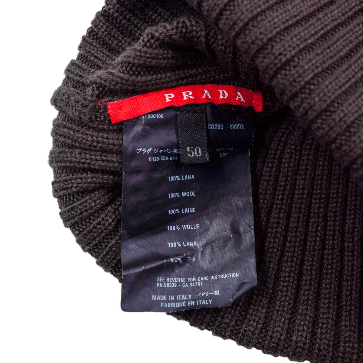 Prada Linea Rossa Brown Wool Knit Tab Logo Sport Beanie Hat — photo 6