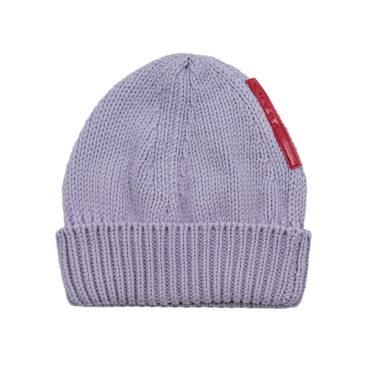 Prada Linea Rossa Label Knit Wool Lilac Purple Beanie Hat