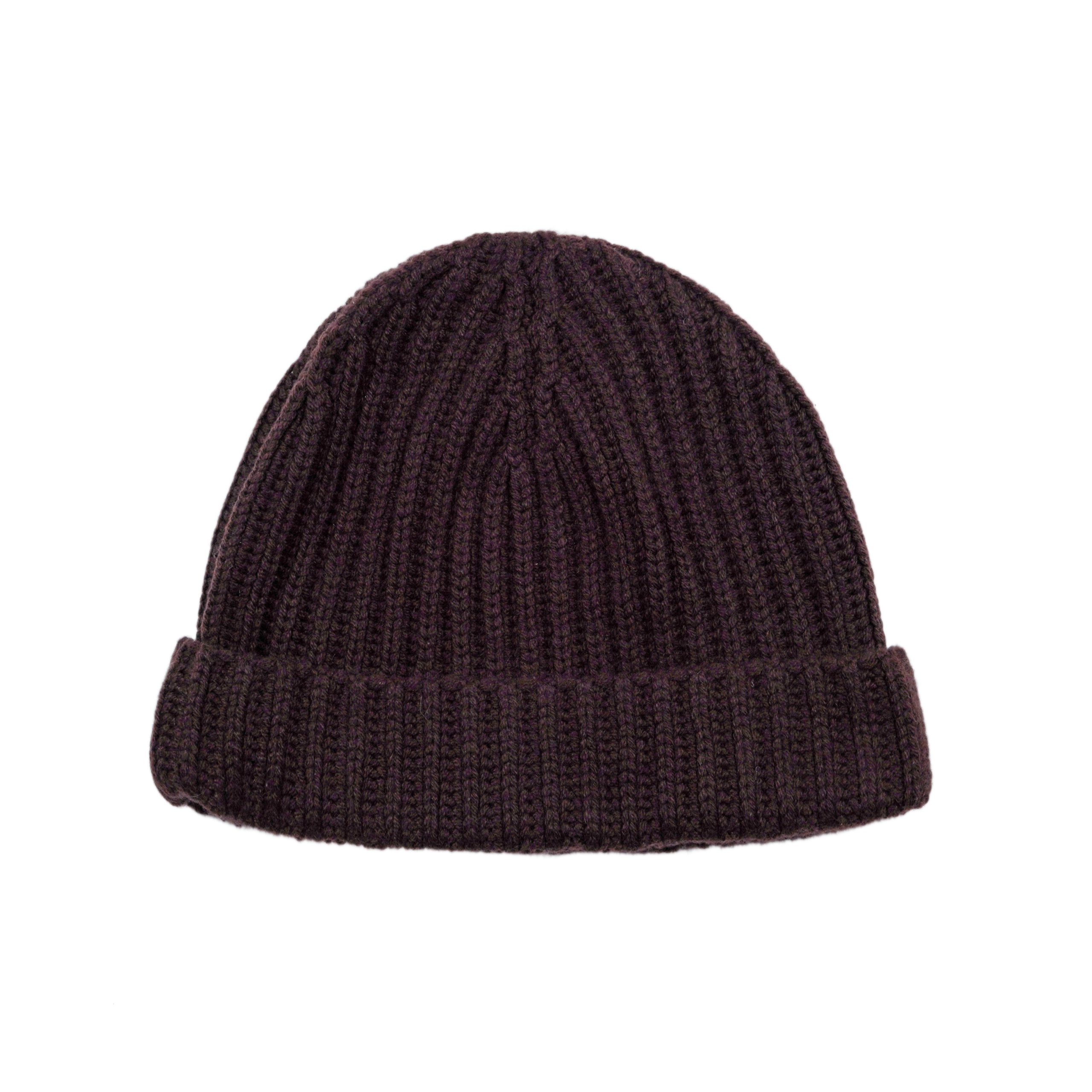 Loro Piana Rich Dark Brown Cashmere Ribbed Knit Beanie Hat