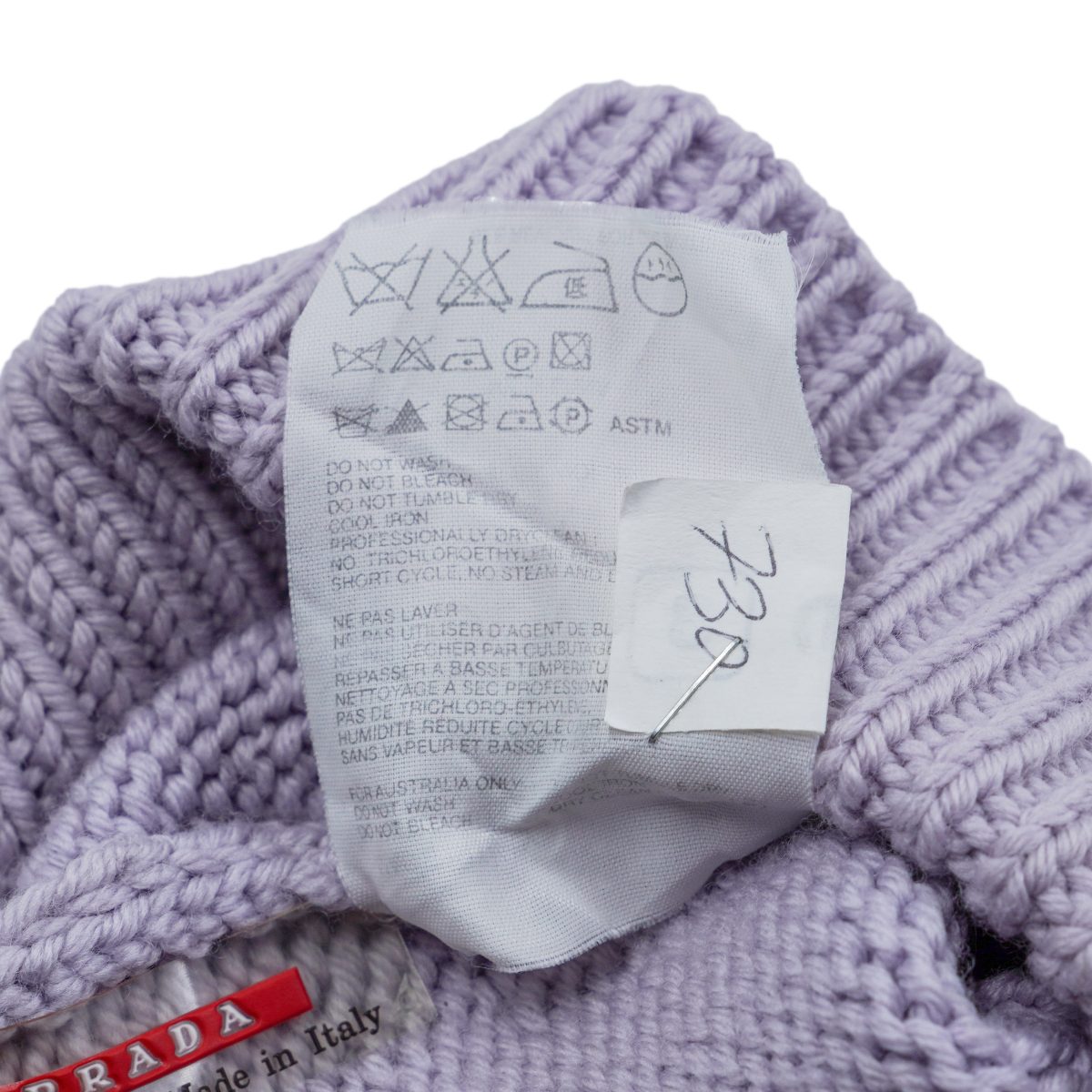 Prada Linea Rossa Label Knit Wool Lilac Purple Beanie Hat — photo 7