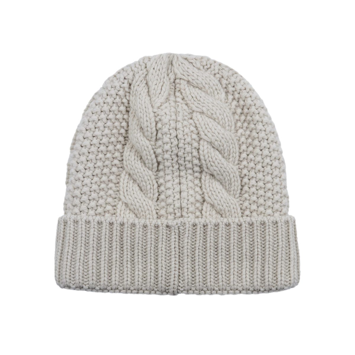 Moncler Beige Wool Cashmere Chunky Knit Logo Beanie Hat — photo 2