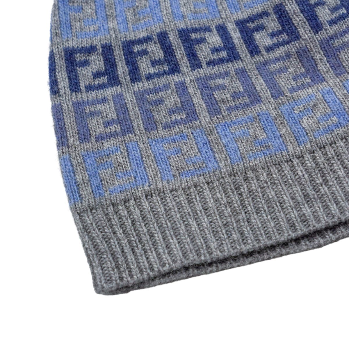 Fendi FF Monogram Blue Gray Wool Knit Scarf Beanie Hat — photo 4