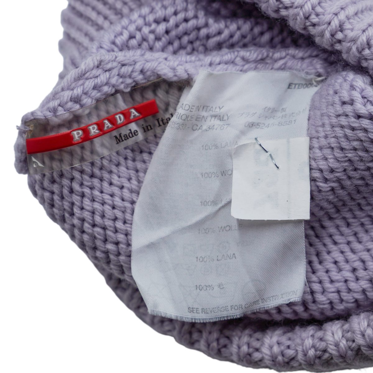 Prada Linea Rossa Label Knit Wool Lilac Purple Beanie Hat — photo 8