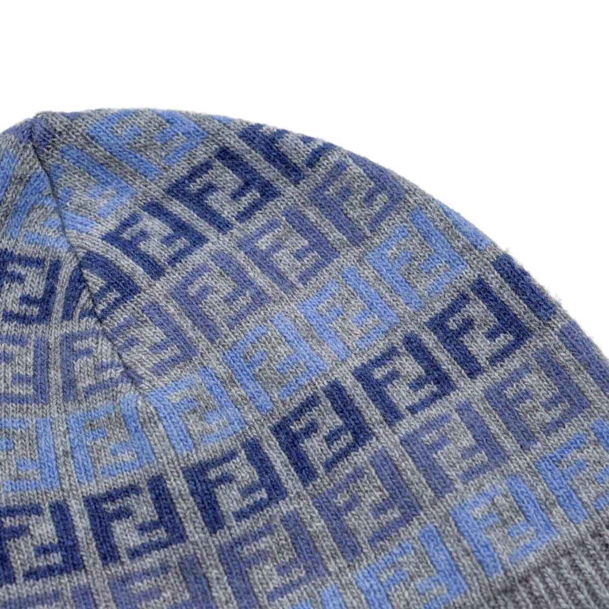 Fendi FF Monogram Blue Gray Wool Knit Scarf Beanie Hat — photo 3