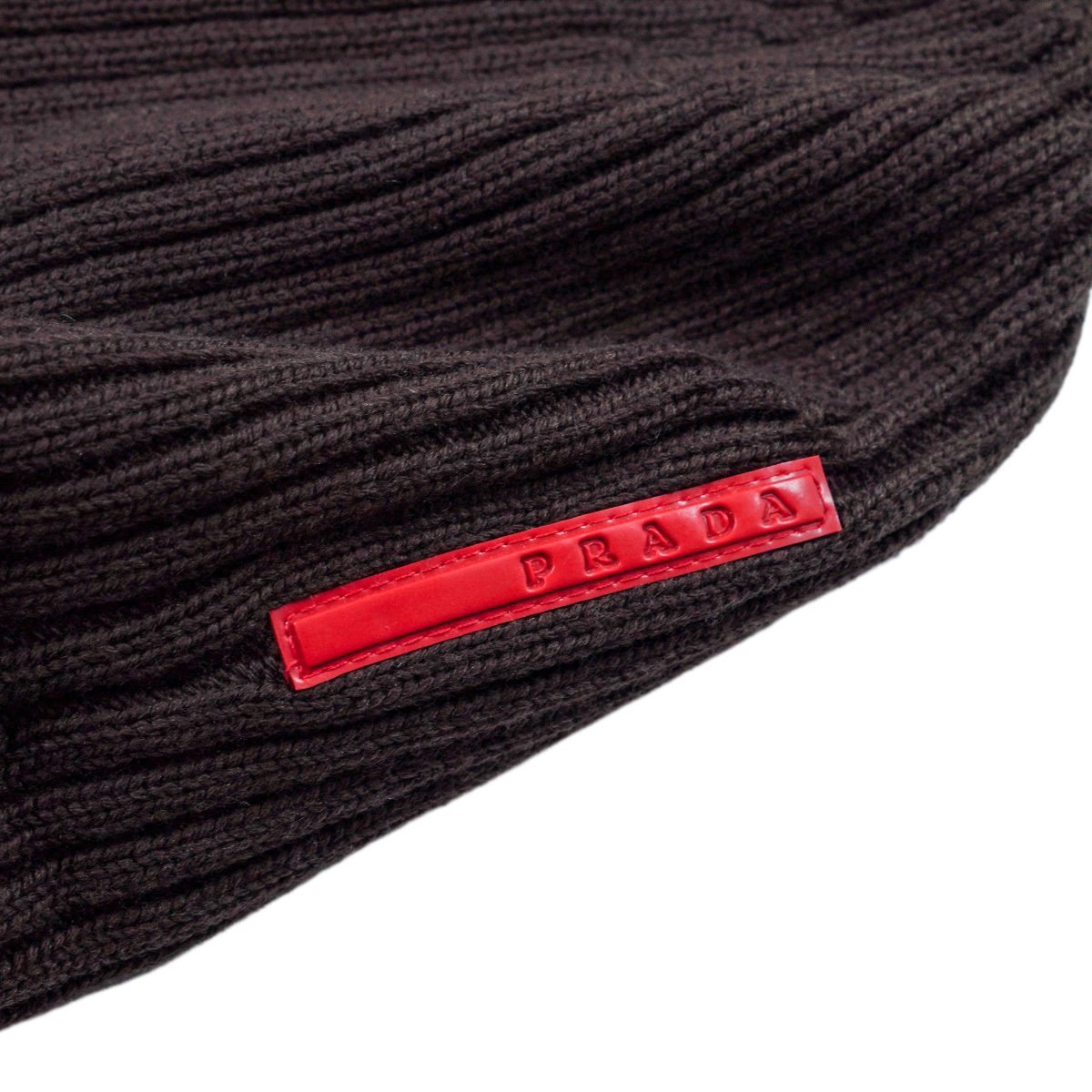 Prada Linea Rossa Brown Wool Knit Tab Logo Sport Beanie Hat — photo 4