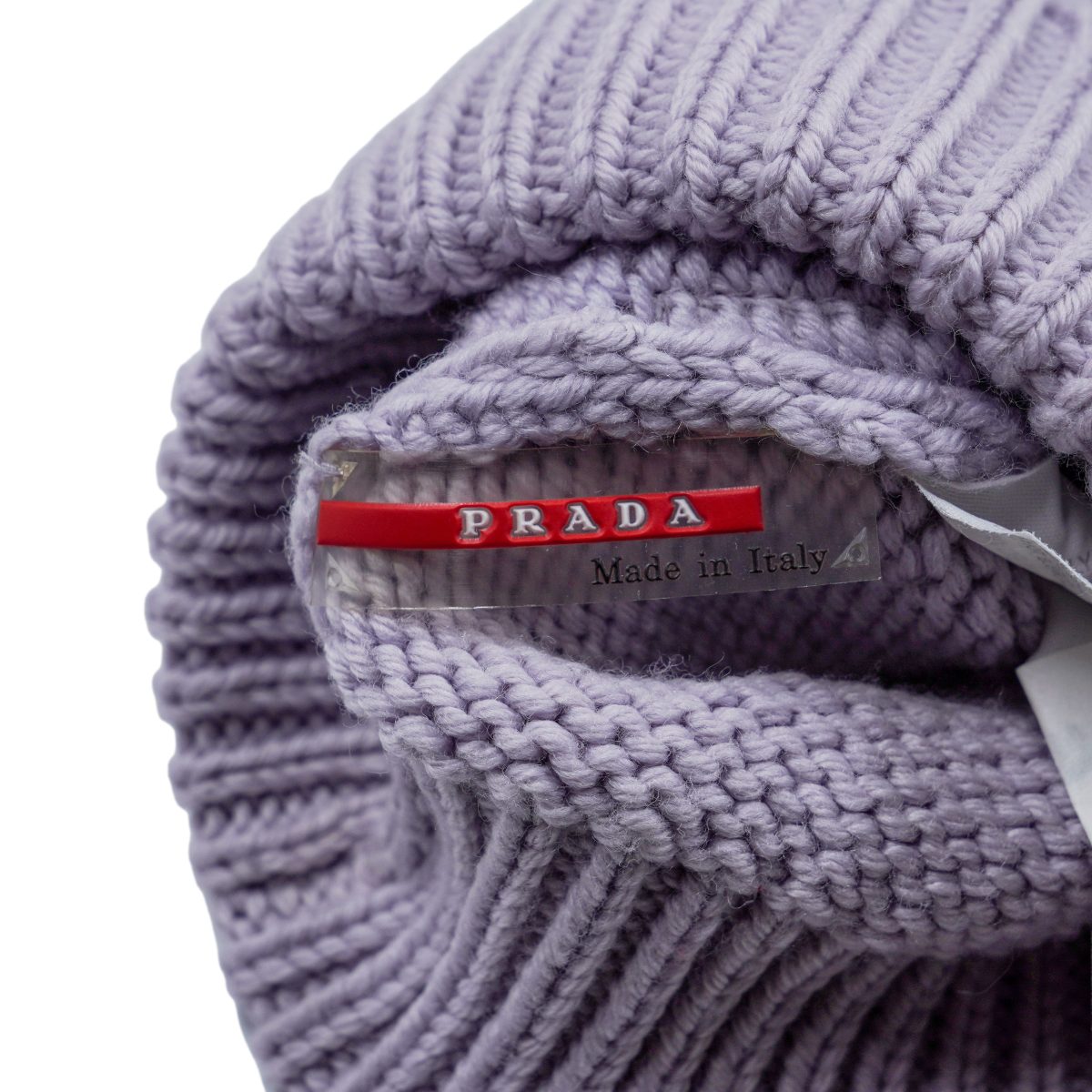 Prada Linea Rossa Label Knit Wool Lilac Purple Beanie Hat — photo 6