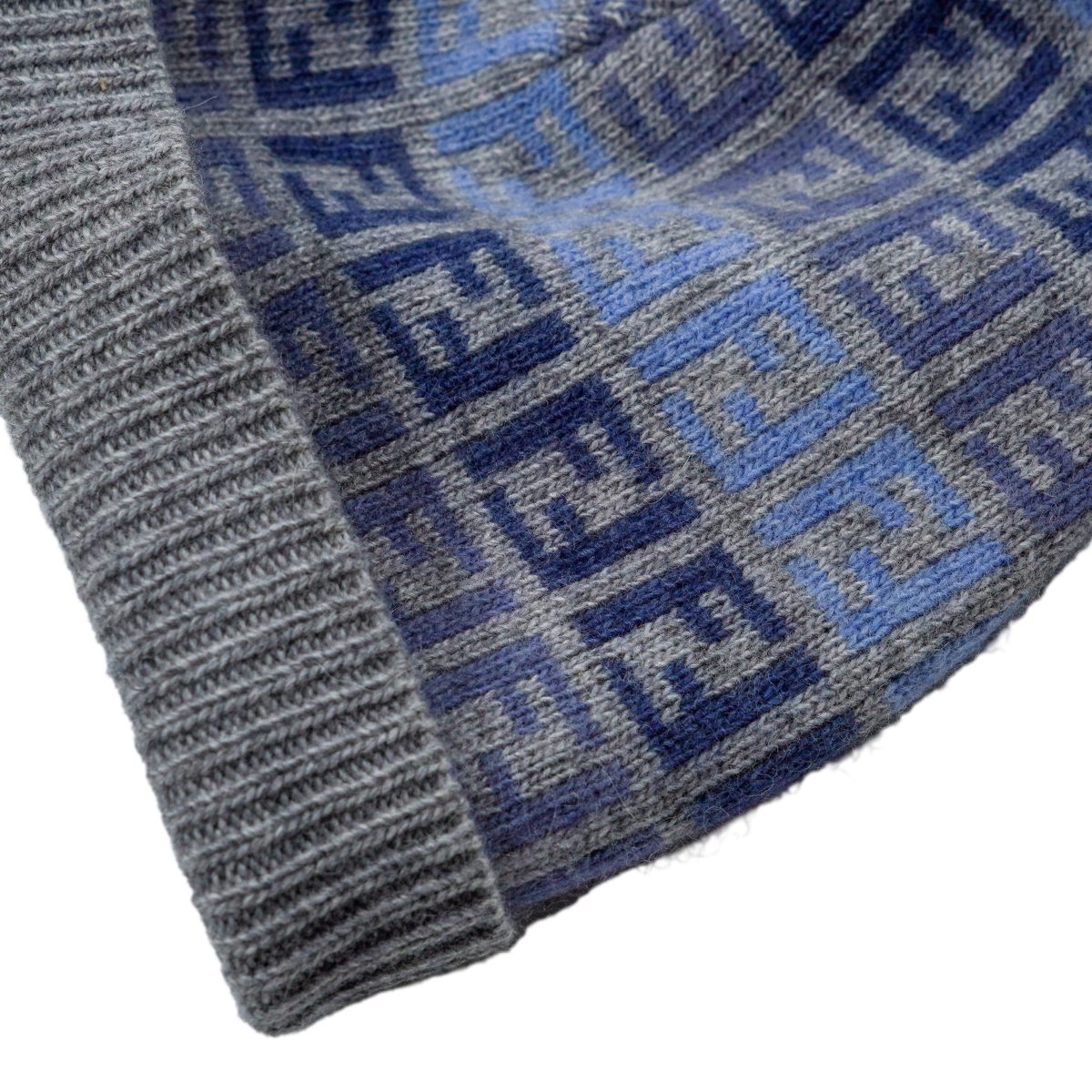 Fendi FF Monogram Blue Gray Wool Knit Scarf Beanie Hat — photo 5