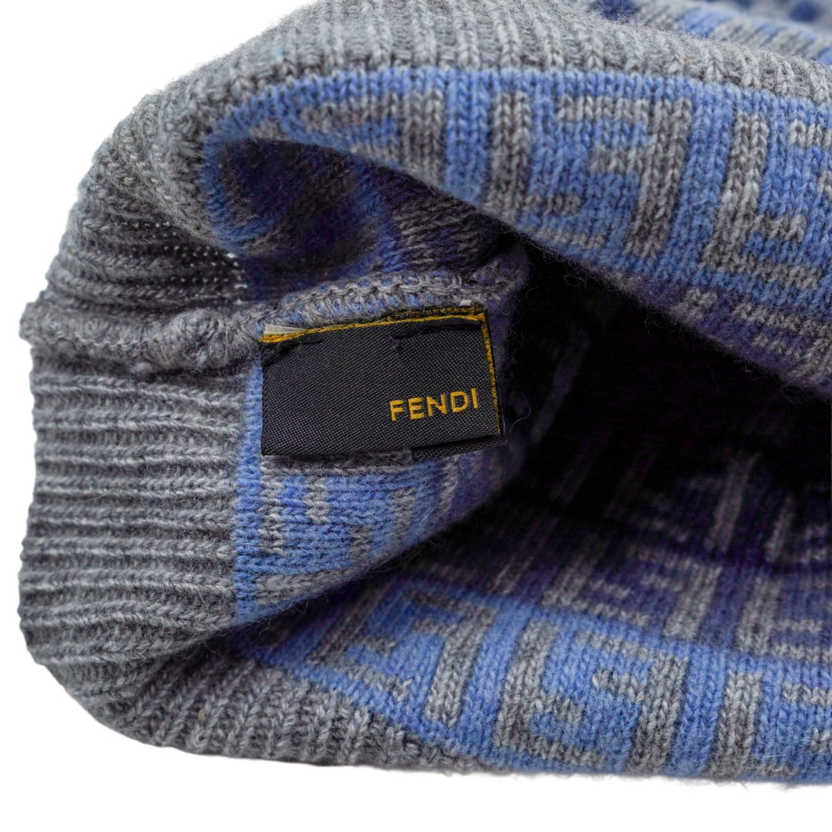 Fendi FF Monogram Blue Gray Wool Knit Scarf Beanie Hat — photo 6