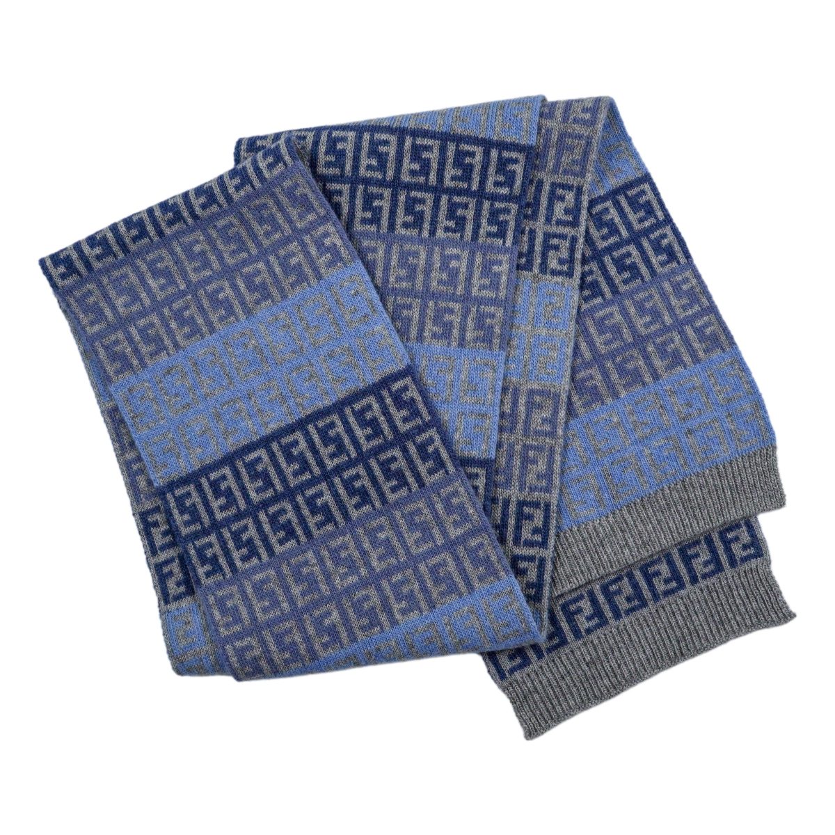 Fendi FF Monogram Blue Gray Wool Knit Scarf Beanie Hat — photo 9