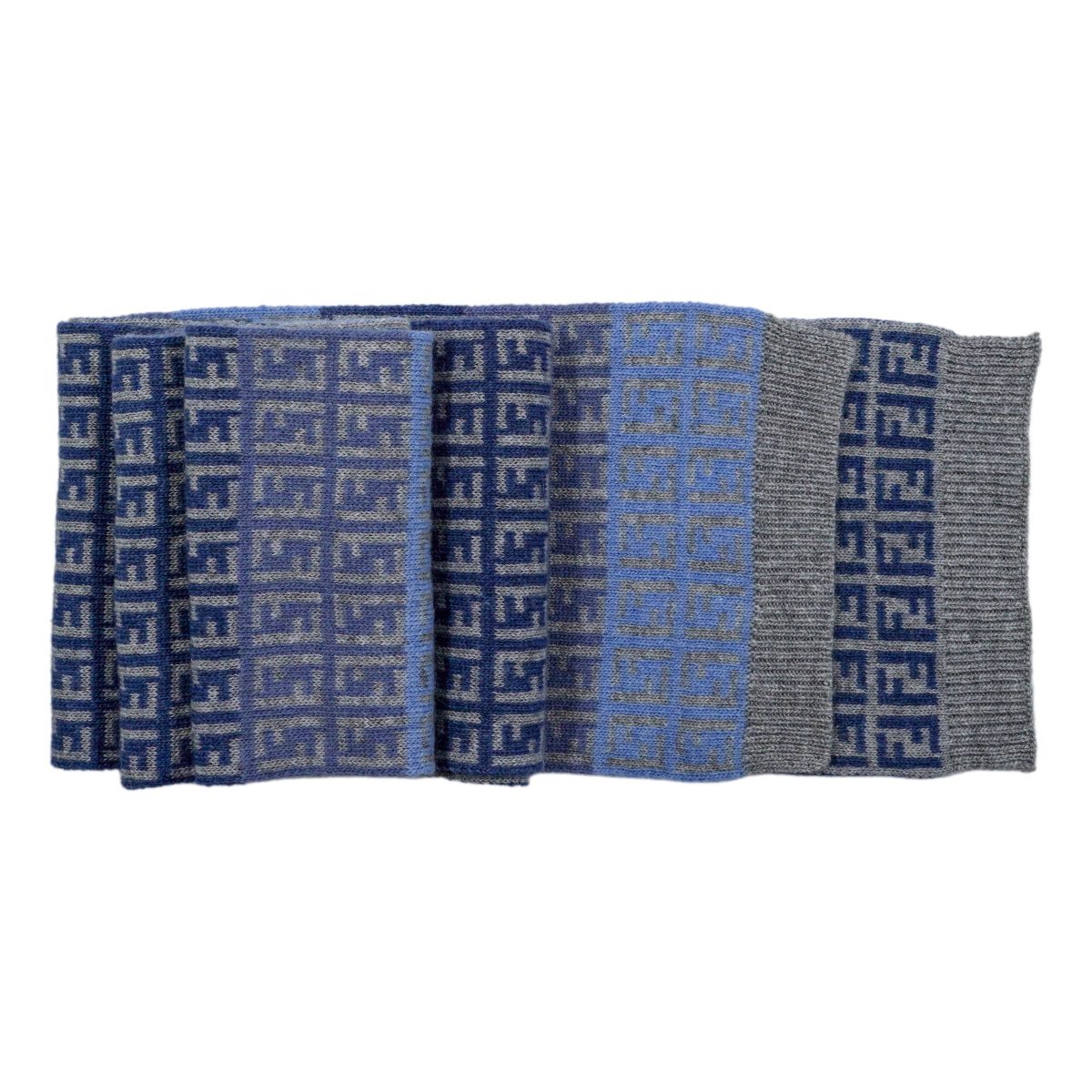 Fendi FF Monogram Blue Gray Wool Knit Scarf Beanie Hat — photo 8