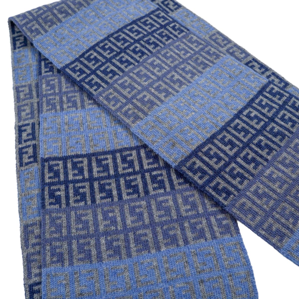 Fendi FF Monogram Blue Gray Wool Knit Scarf Beanie Hat — photo 11
