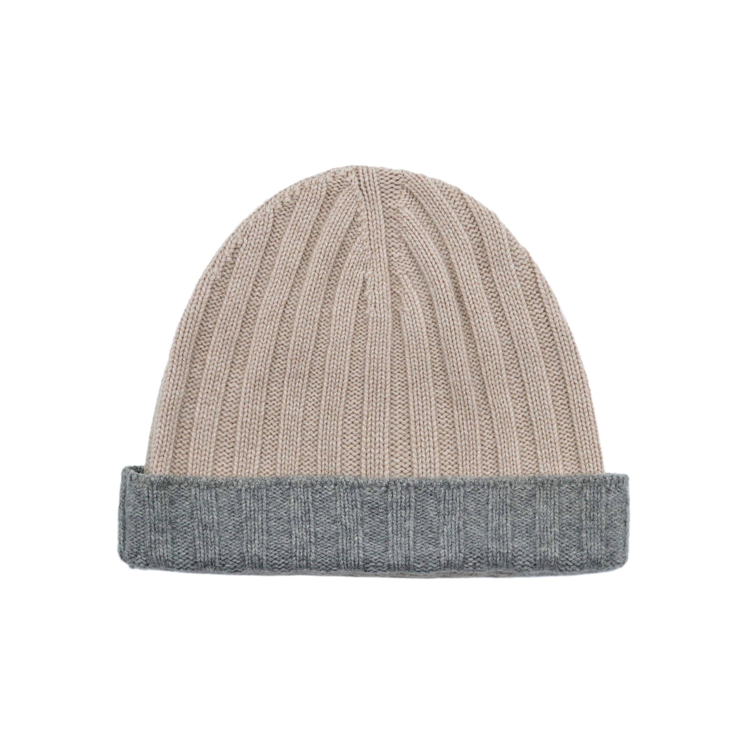 Brunello Cucinelli Beige Cashmere Ribbed Knit Beanie Hat