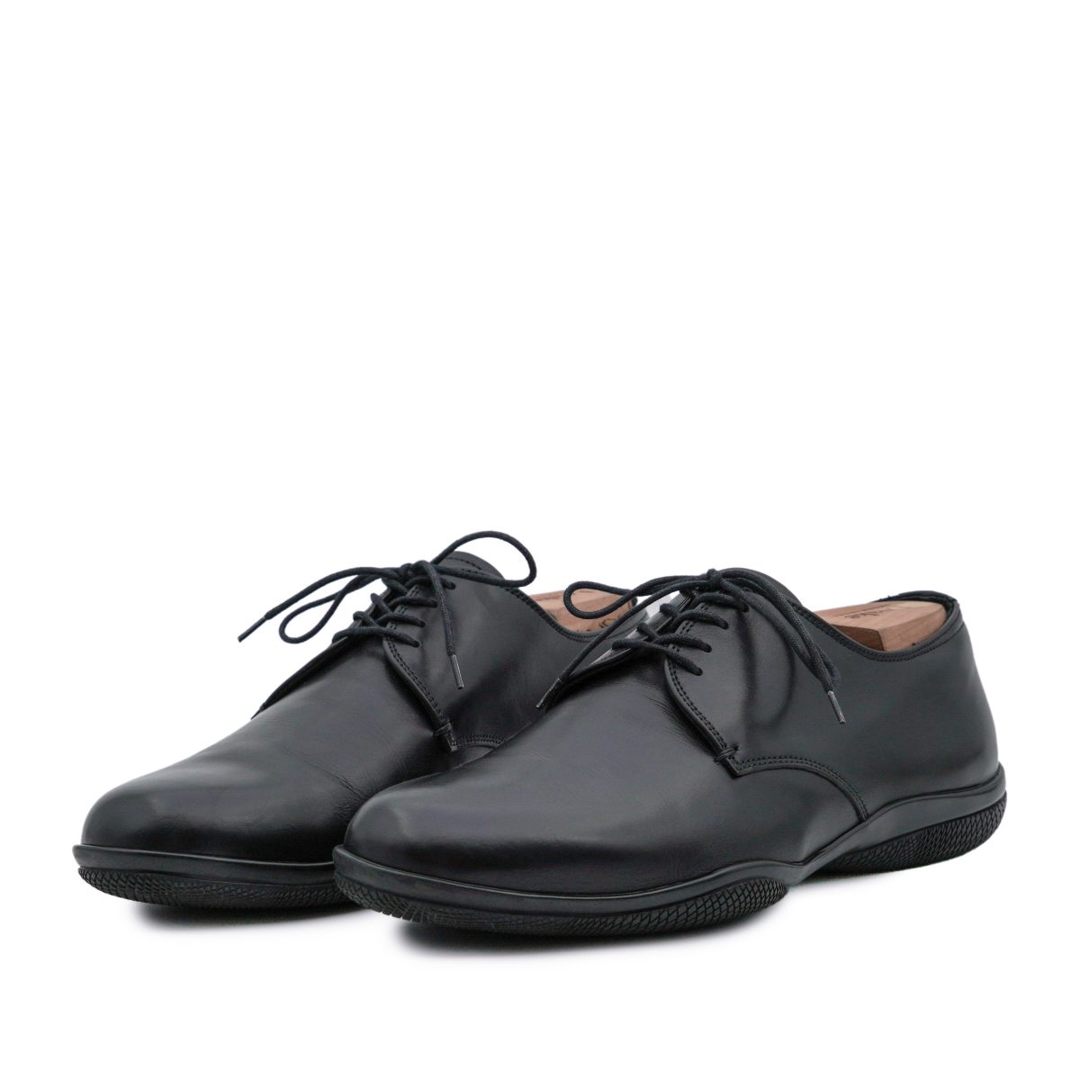 Vintage Prada Men's Black Smooth Leather Derby Formal Shoes