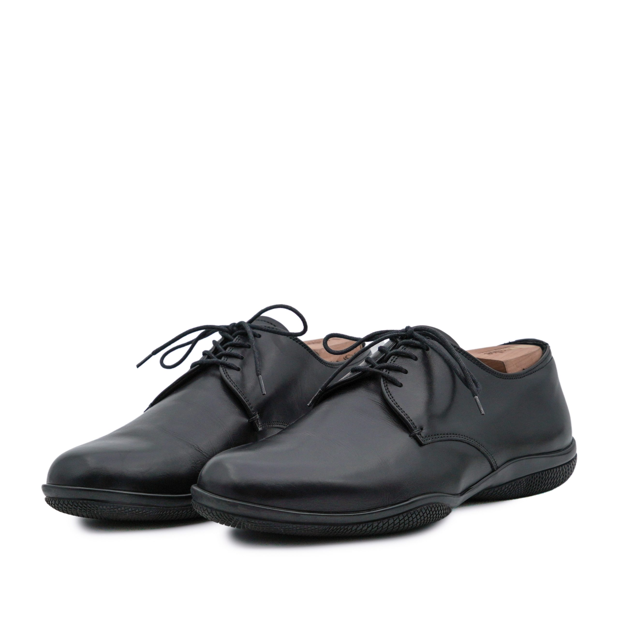 Vintage Prada Men's Black Smooth Leather Derby Formal Shoes