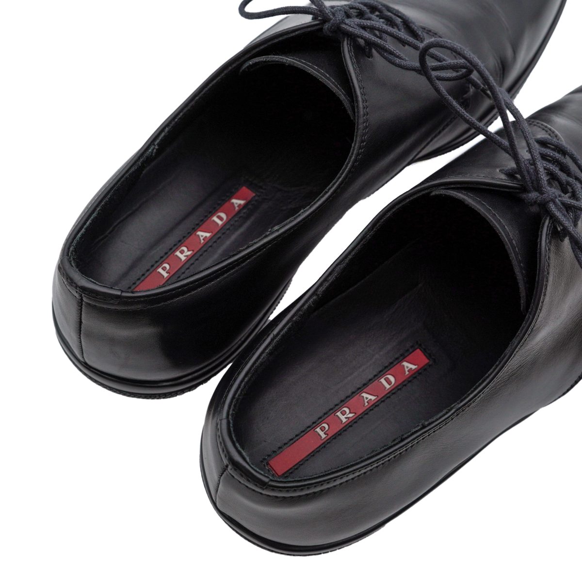 Vintage Prada Men's Black Smooth Leather Derby Formal Shoes — photo 8