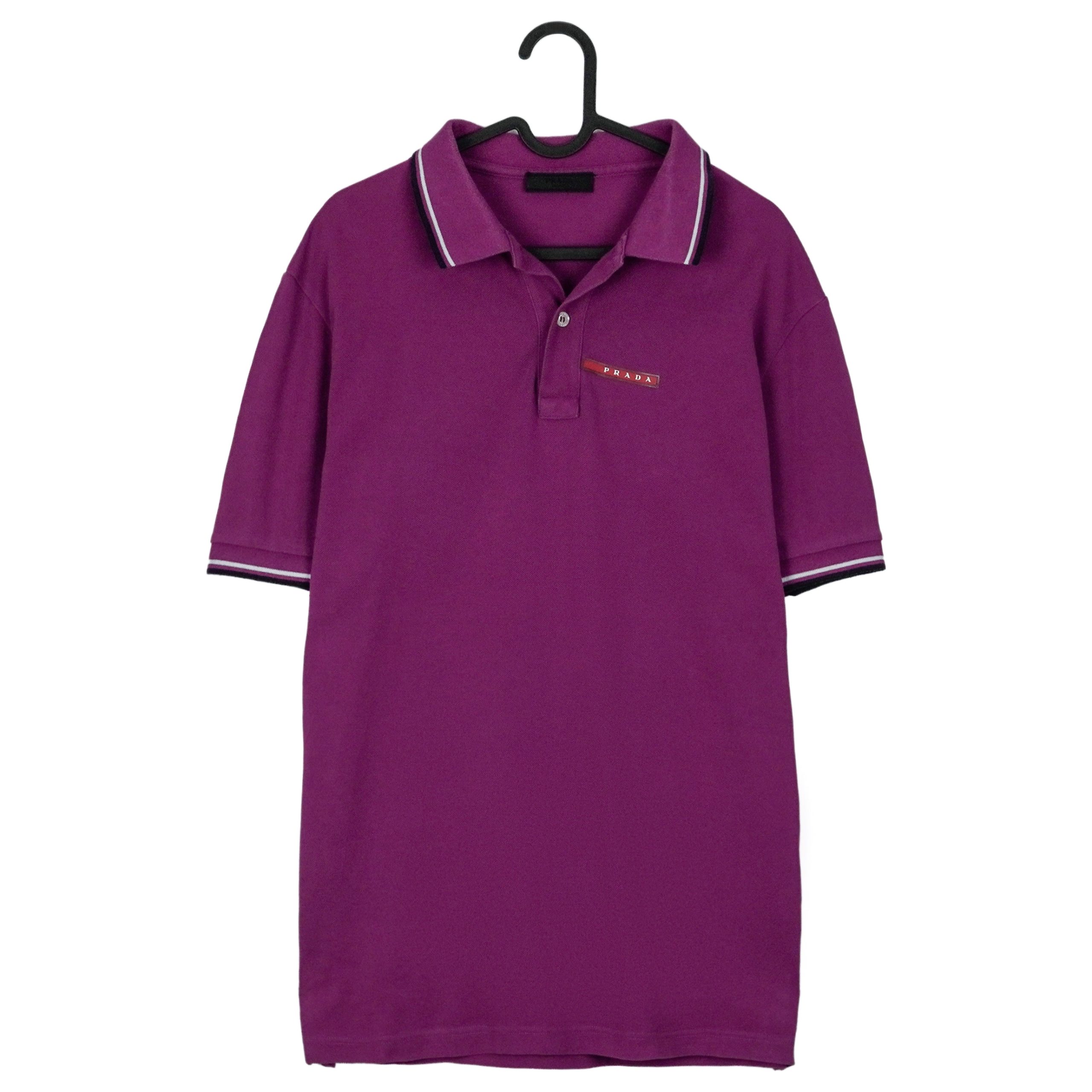 Prada Milano 2015 Purple Short Sleeve Tab Logo Polo Shirt