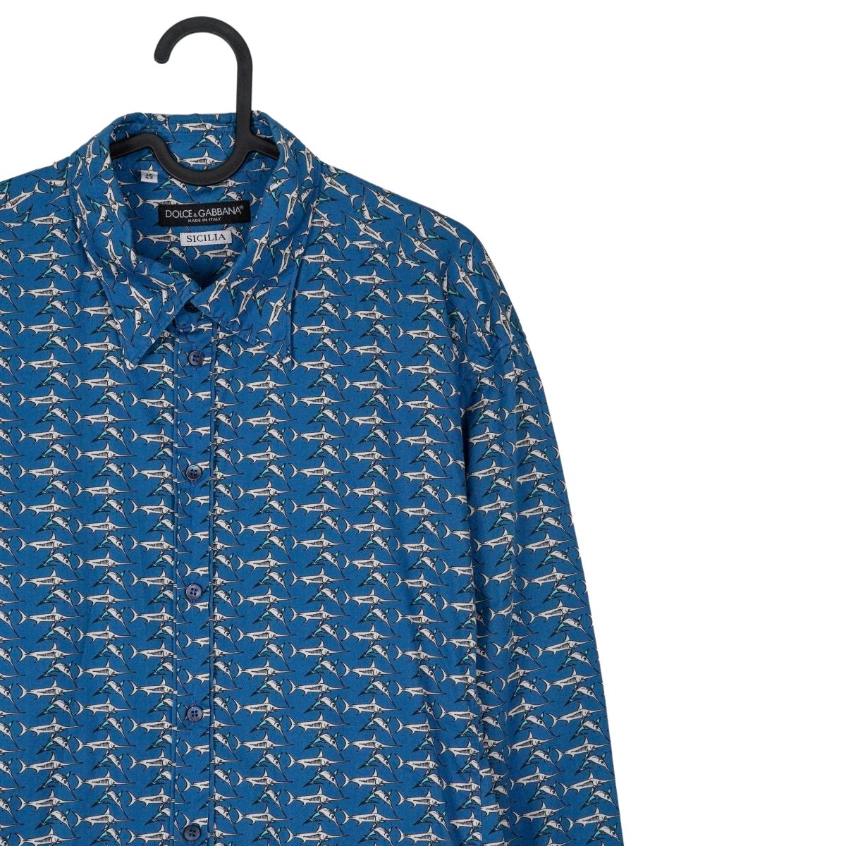 Dolce Gabbana Sicilia Blue Swordfish Print Long Sleeve Shirt — photo 4