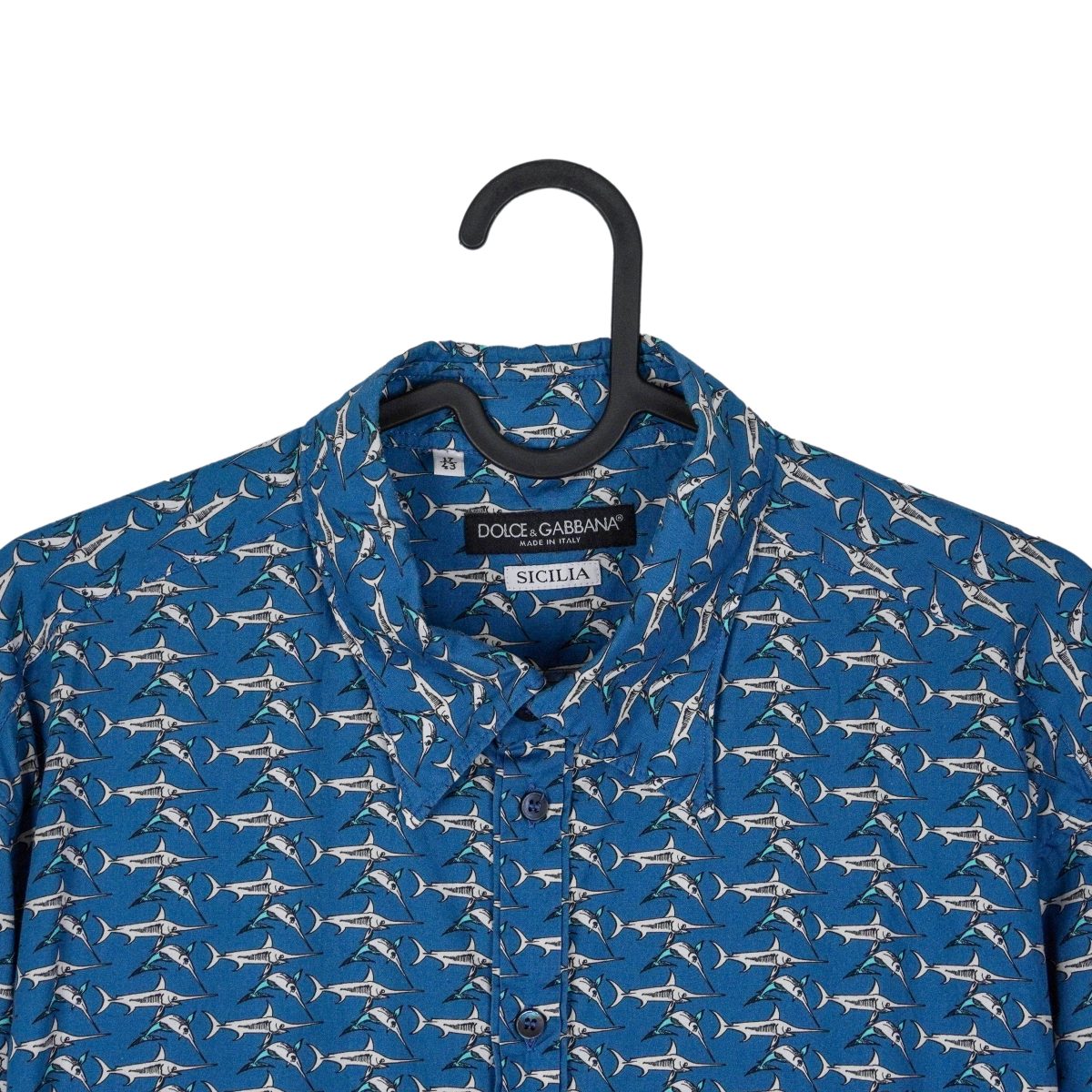 Dolce Gabbana Sicilia Blue Swordfish Print Long Sleeve Shirt — photo 3