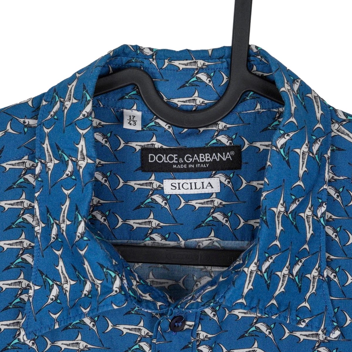 Dolce Gabbana Sicilia Blue Swordfish Print Long Sleeve Shirt — photo 7