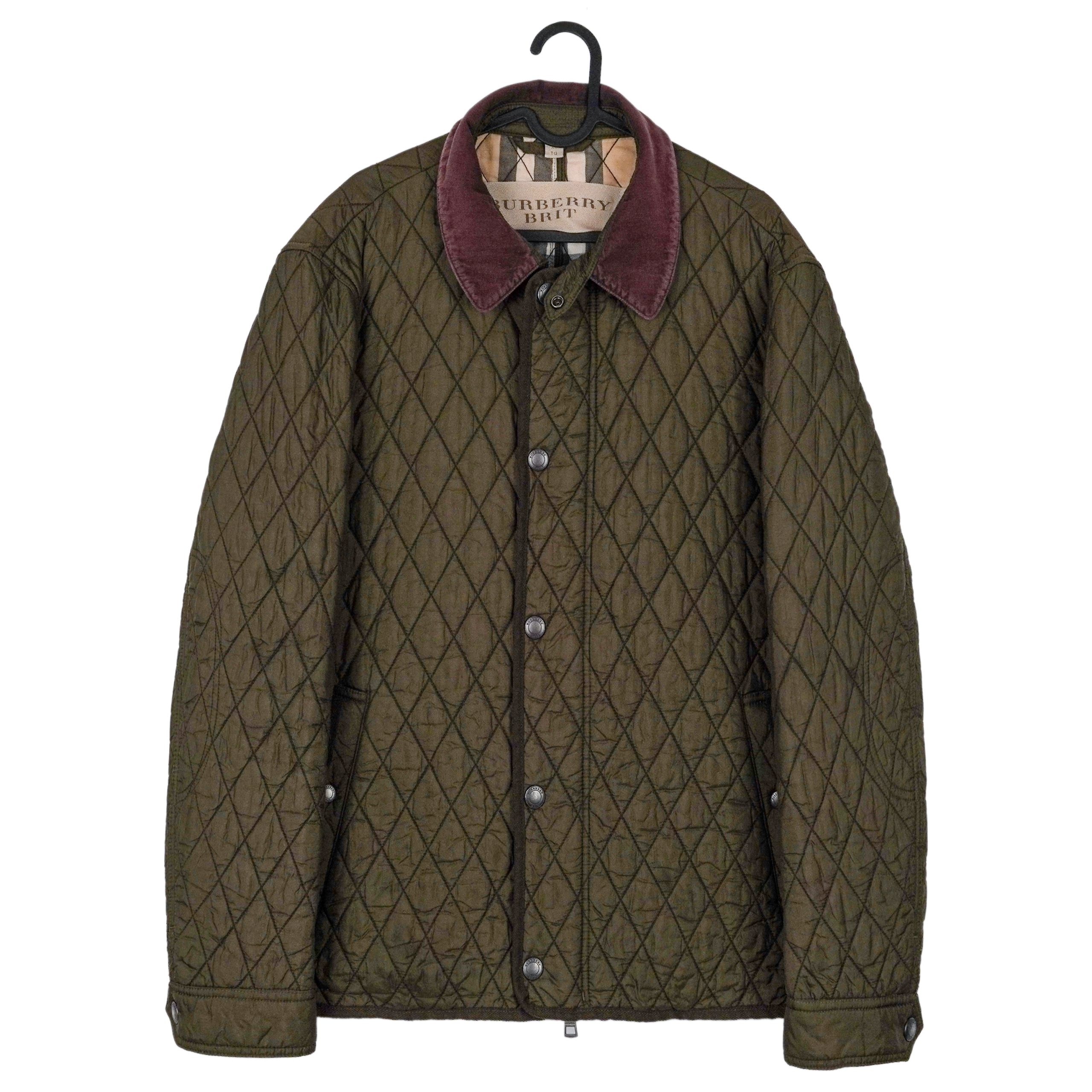 Burberry Brit Khaki Green Diamond Quilted Nova Check Jacket
