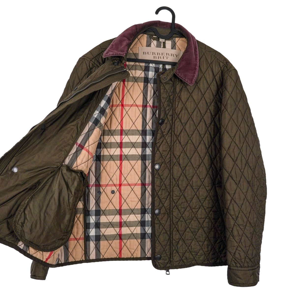 Burberry Brit Khaki Green Diamond Quilted Nova Check Jacket — photo 11