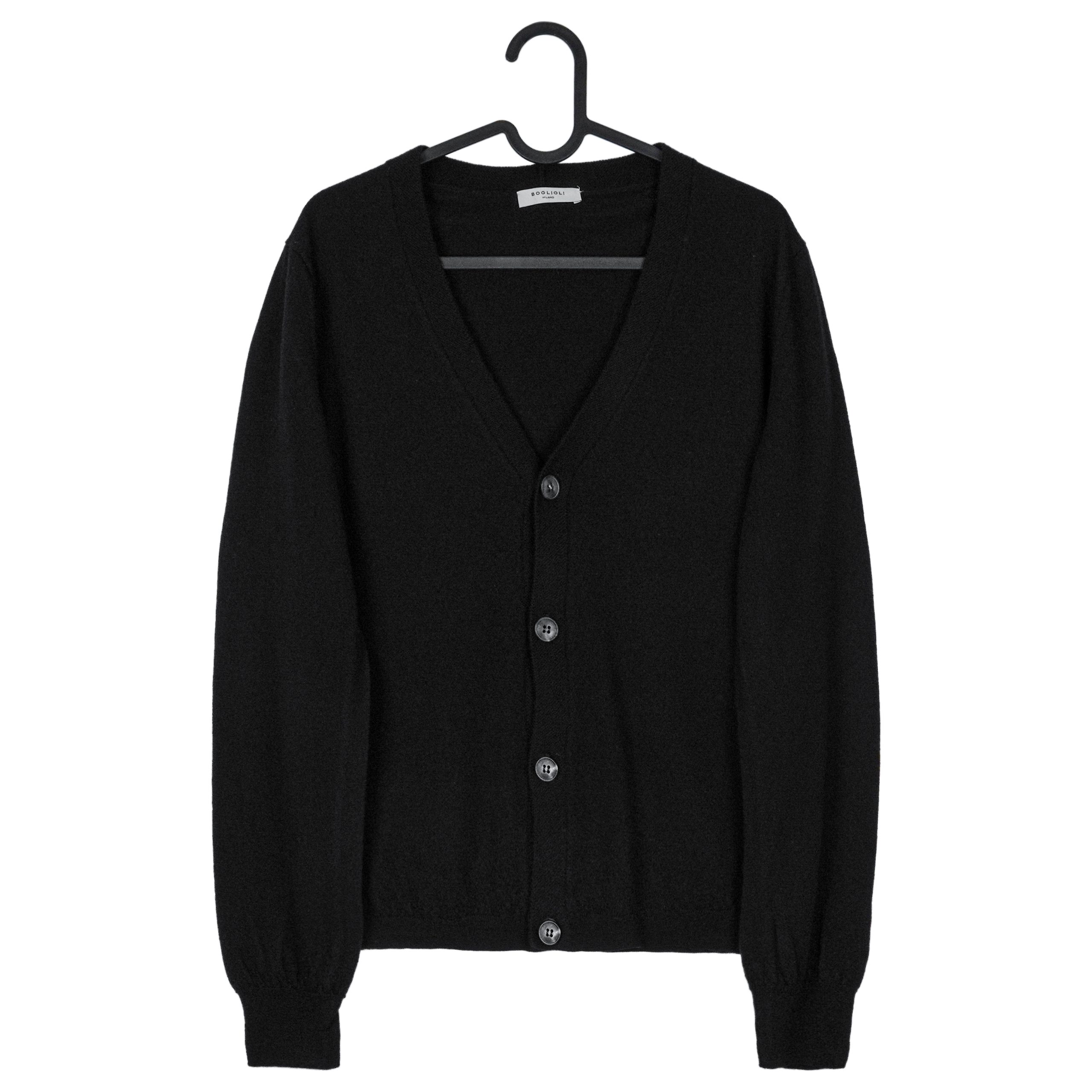 Boglioli Milano Black Wool Knit Lightweight Cardigan Sweater