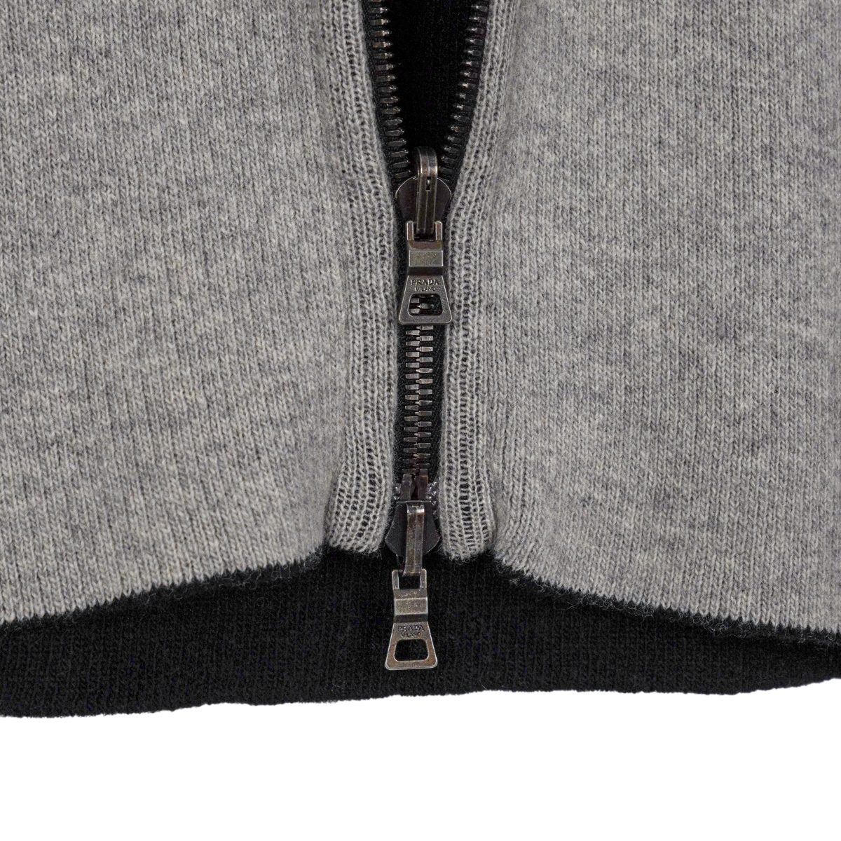 Prada Milano Black Gray Wool Knit Reverse Double Zip Sweater — photo 10