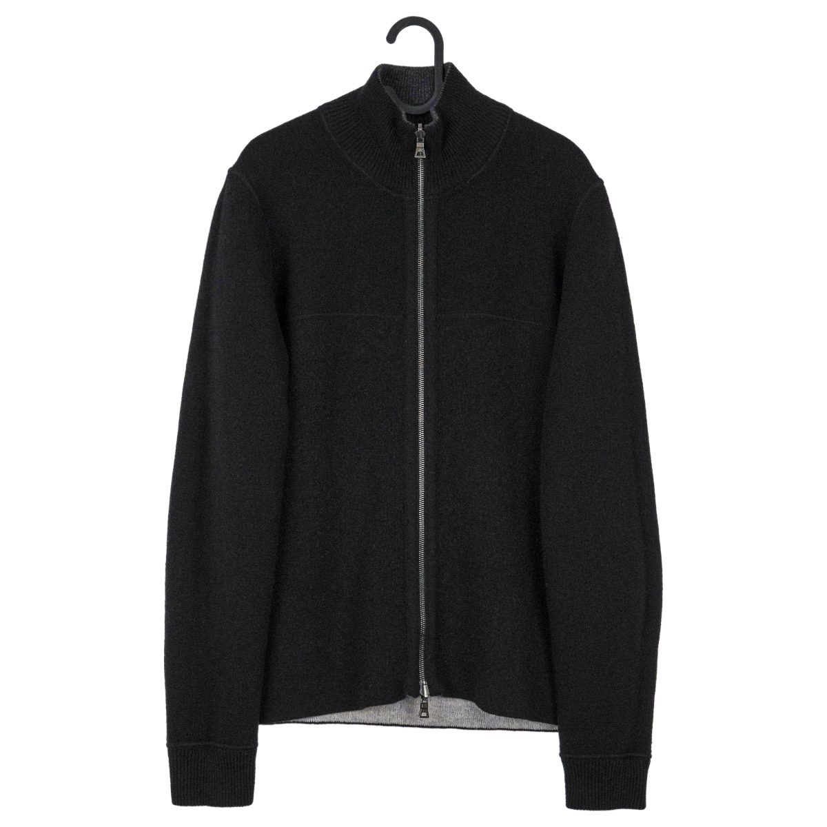 Prada Milano Black Gray Wool Knit Reverse Double Zip Sweater