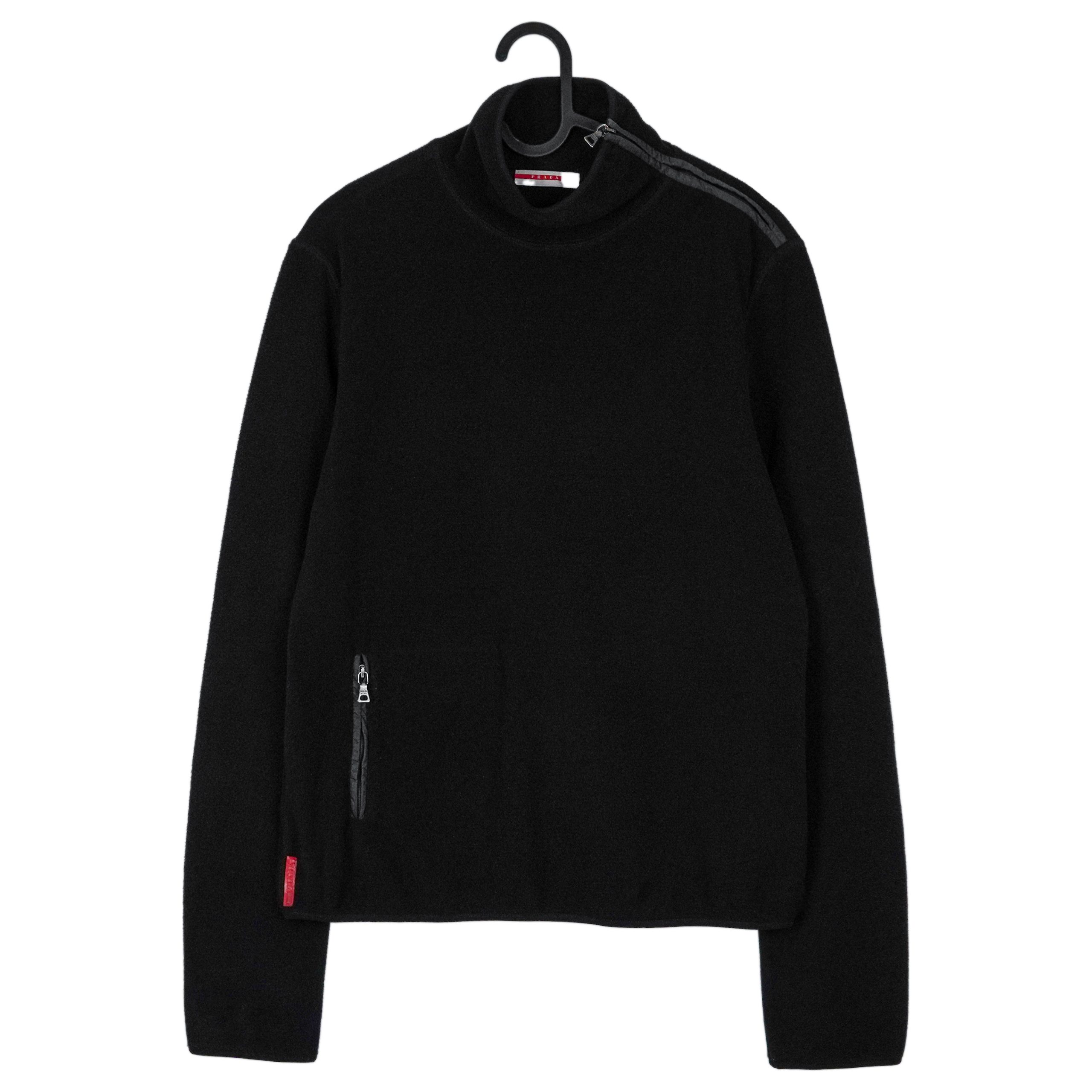 Prada Linea Rossa Black Fleece Zip Pocket Logo Sweatshirt