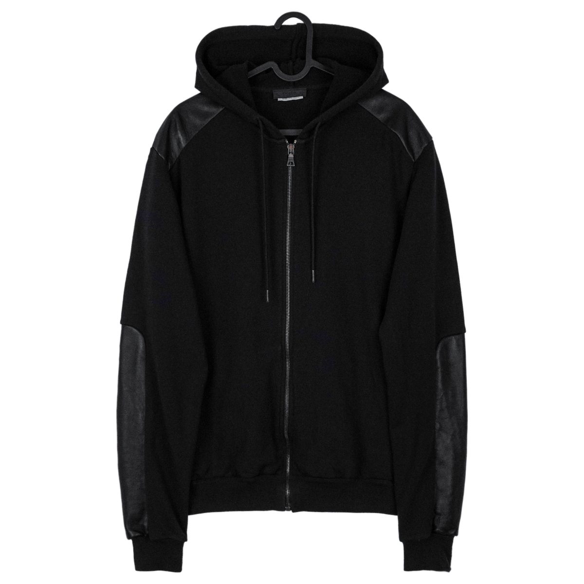 Prada AW2010 Black Leather Sleeve Riri Zip Sweatshirt Hoodie