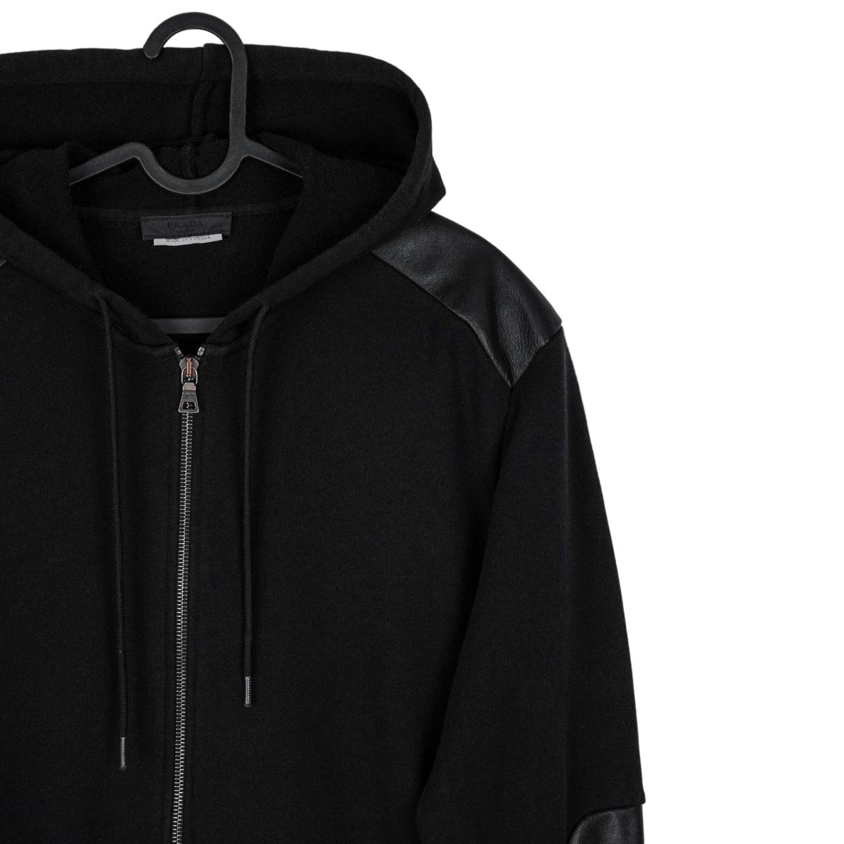 Prada AW2010 Black Leather Sleeve Riri Zip Sweatshirt Hoodie — photo 4