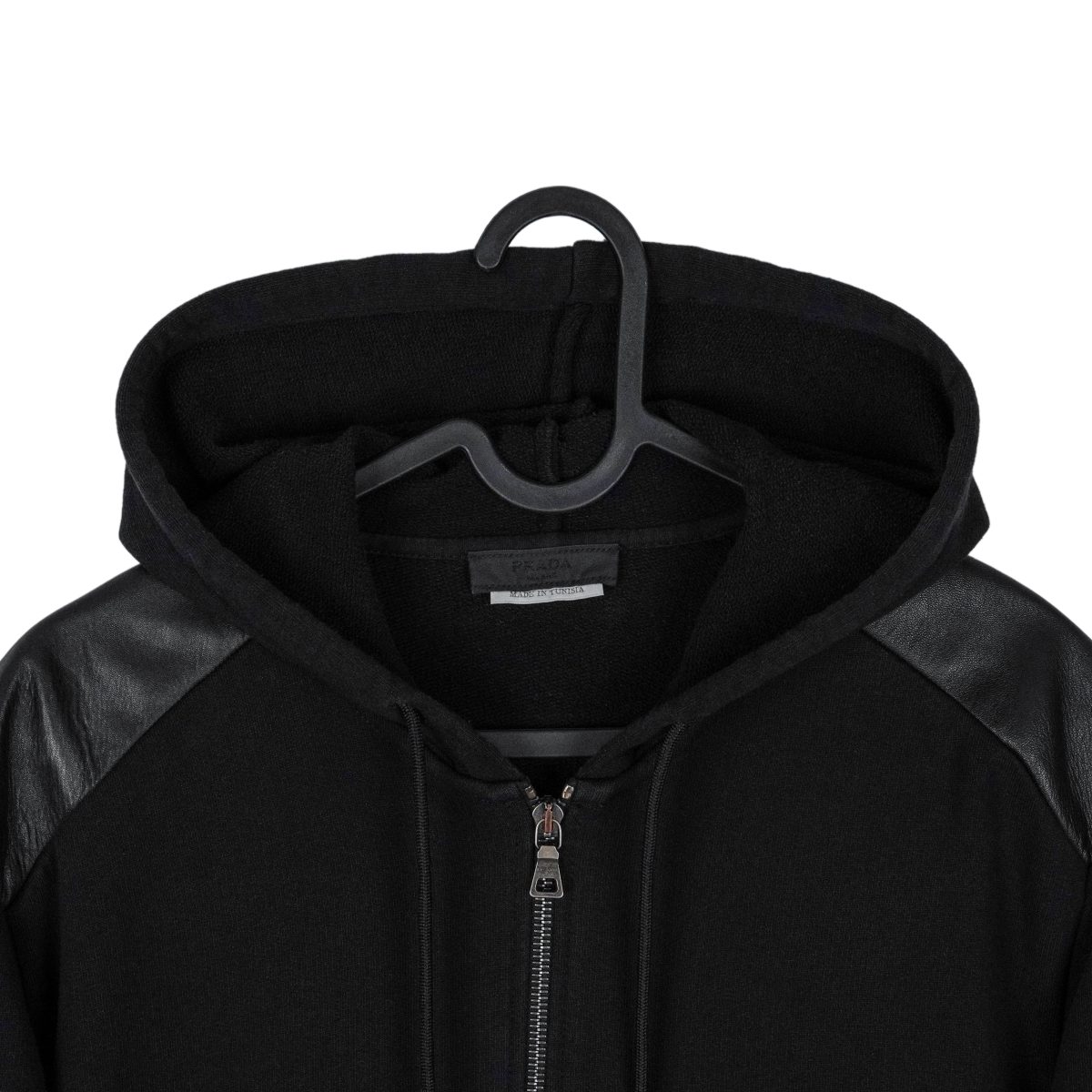Prada AW2010 Black Leather Sleeve Riri Zip Sweatshirt Hoodie — photo 3