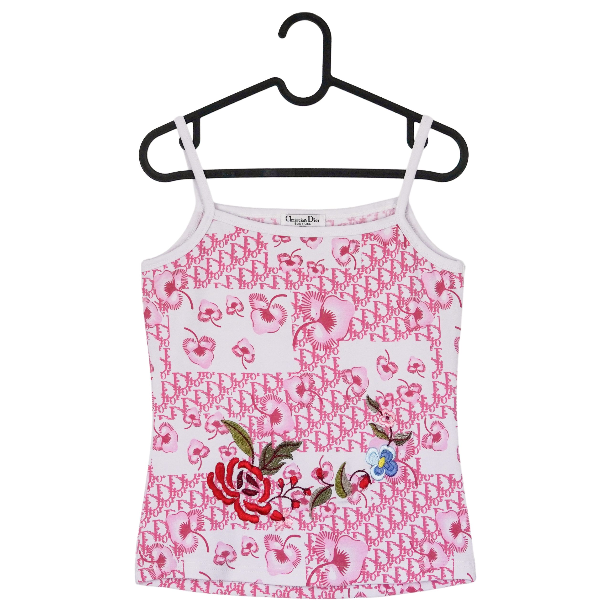 Dior Boutique Paris Pink Monogram Floral Cropped Tank Top