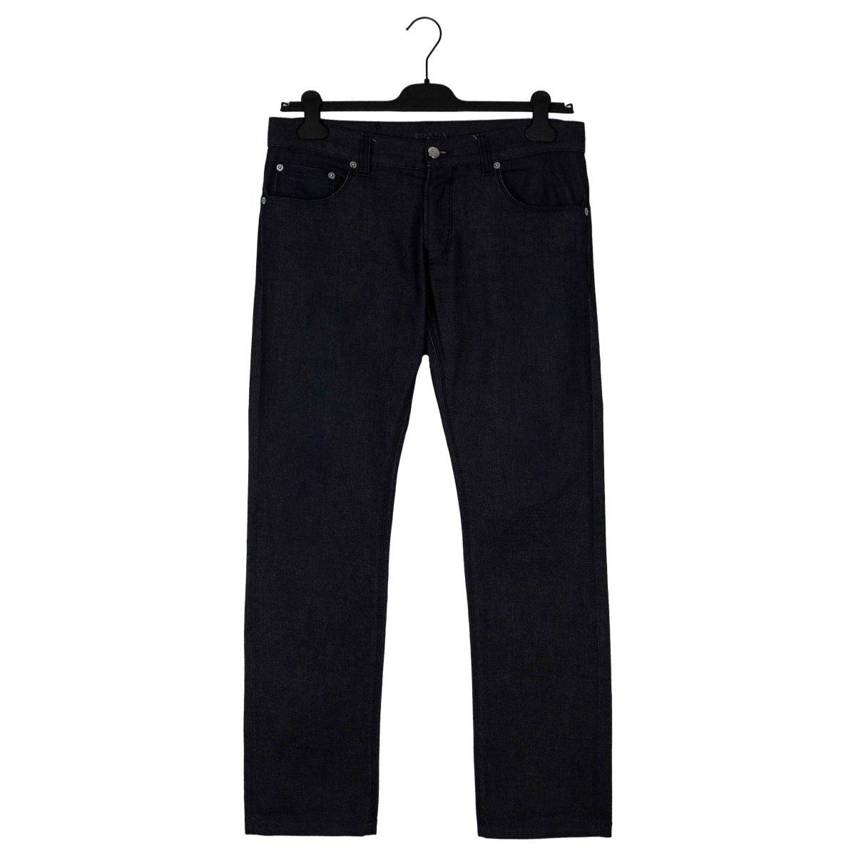 Prada Raw Pure Indigo Denim Tapered Fit Logo Jeans Pants